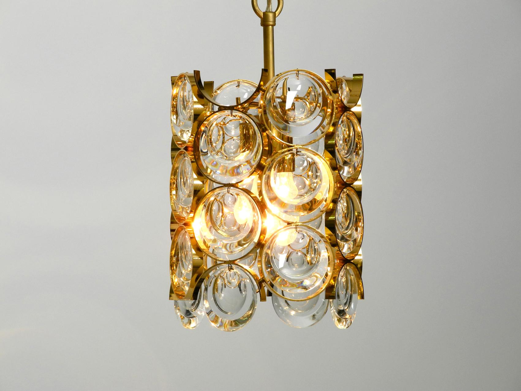 1960s Small Palwa Pendant Lamp with Heavy Brass Frame and Large Crystal Stones (Messing)