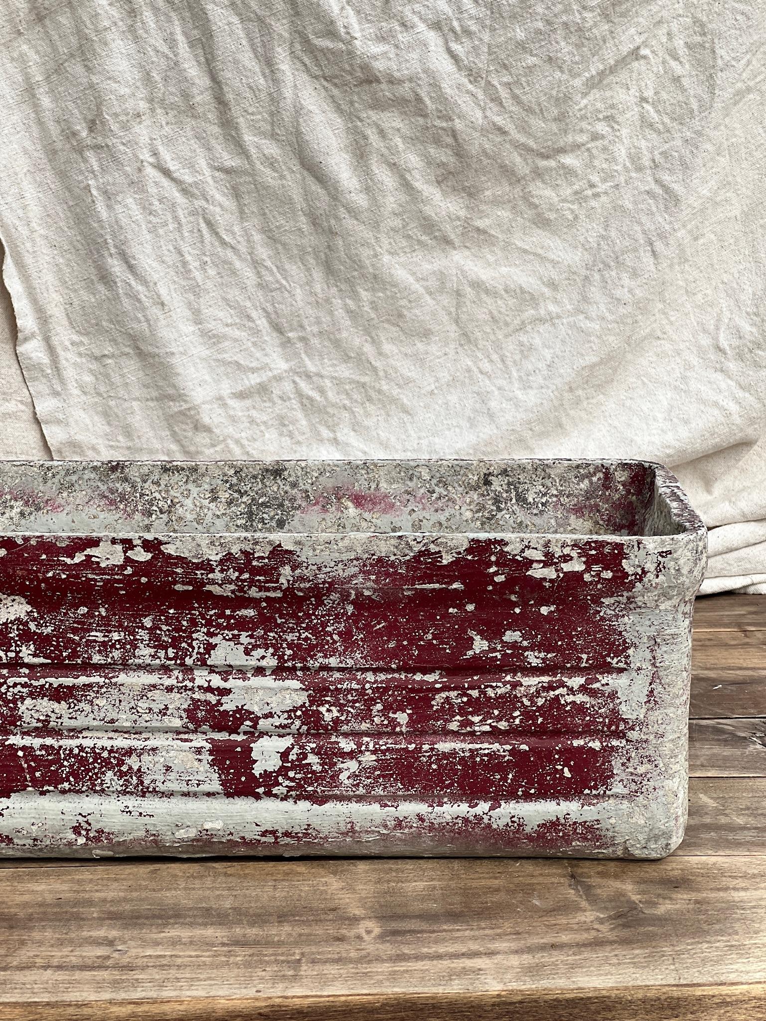 Hand-Crafted 1960s Small Red Willy Guhl Rectangular Concrete Planter For Sale