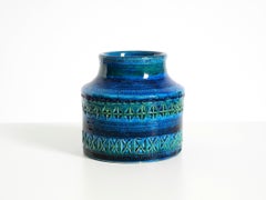 Vaso piccolo in ceramica blu Rimini degli anni '60 di Aldo Londi per Bitossi