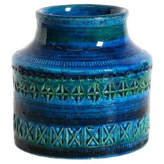 Vaso piccolo in ceramica blu Rimini degli anni '60 di Aldo Londi per Bitossi