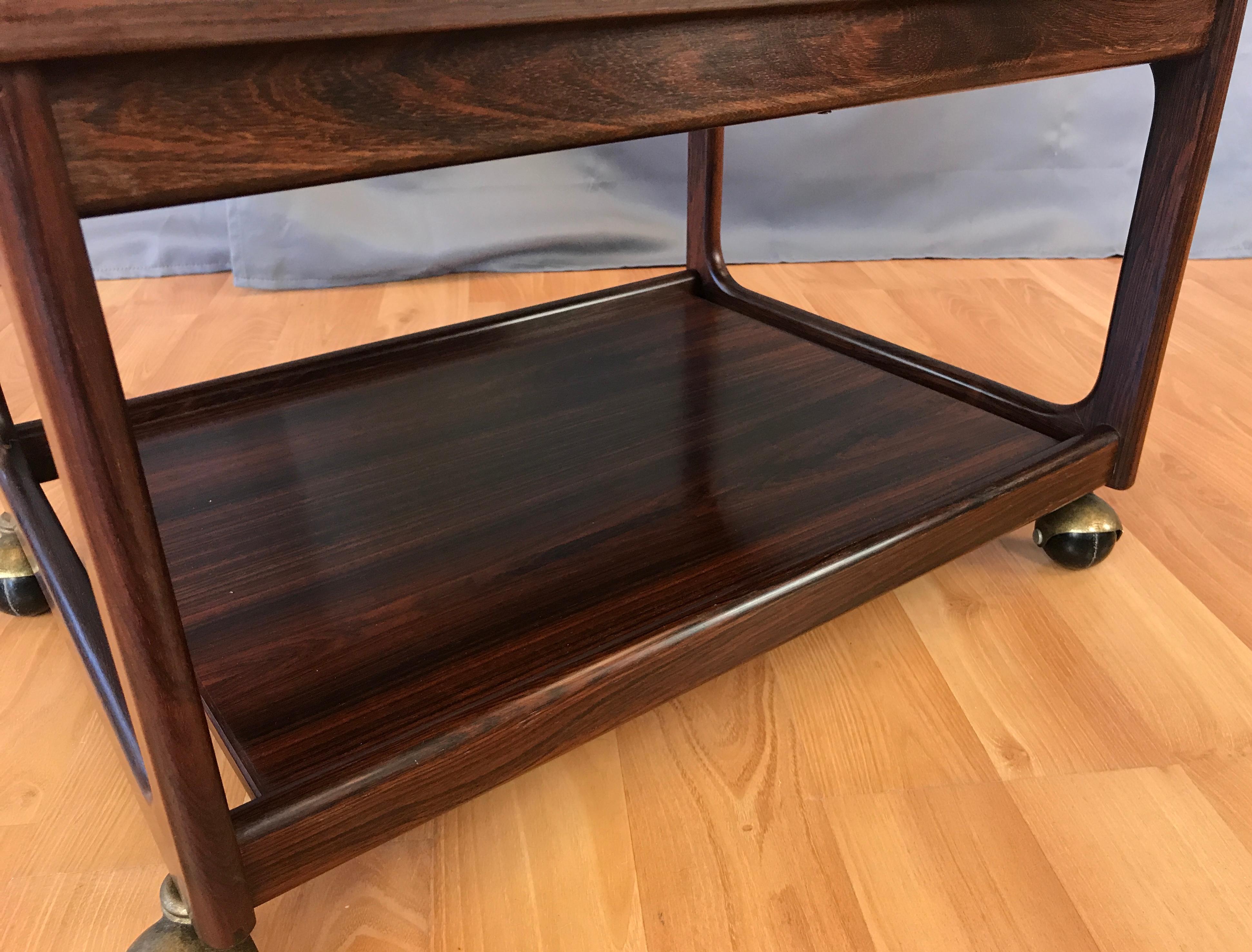 1960s Small Scandinavian Modern Rosewood Work Cabinet, table with Wheels 3