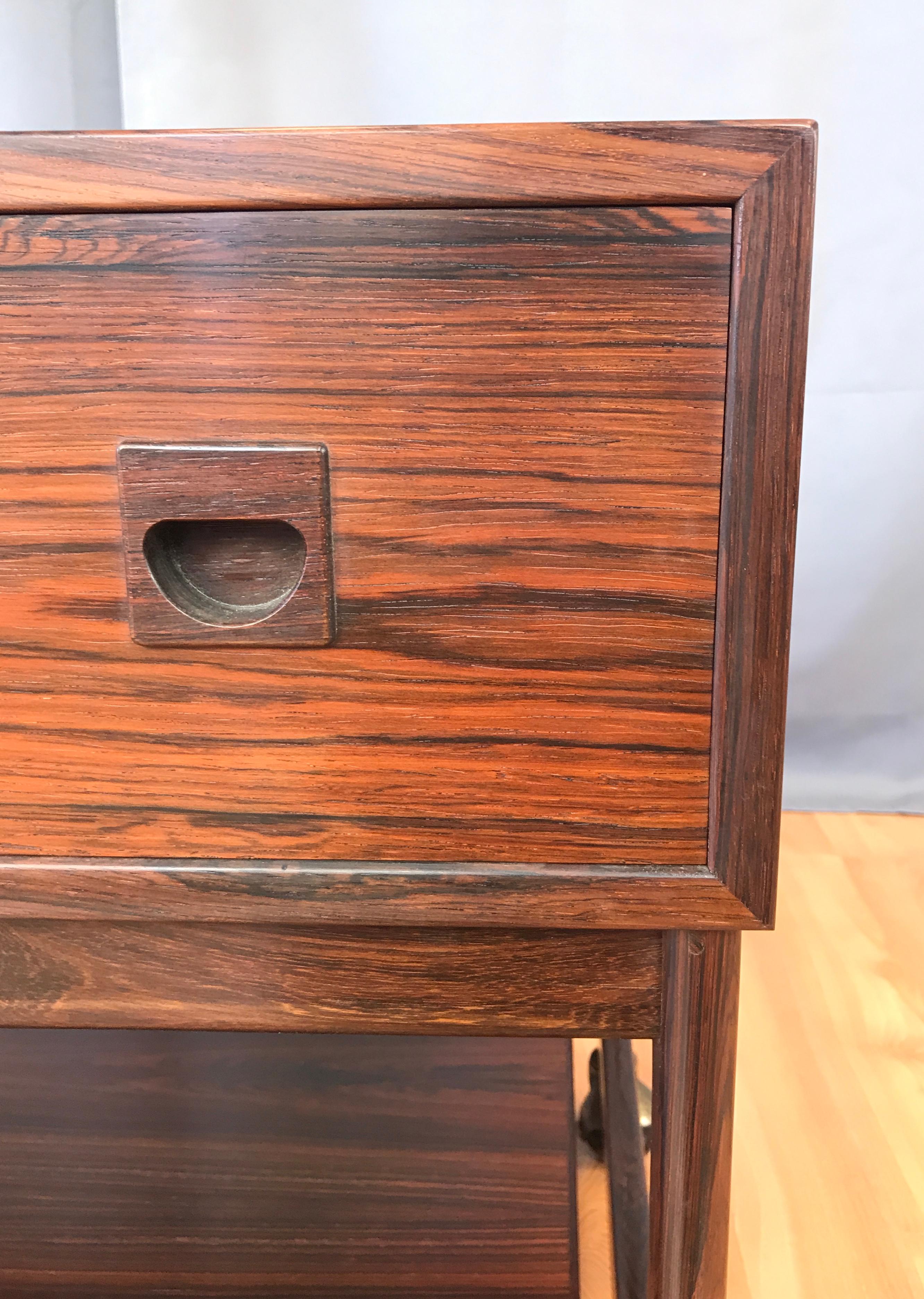 1960s Small Scandinavian Modern Rosewood Work Cabinet, table with Wheels 5