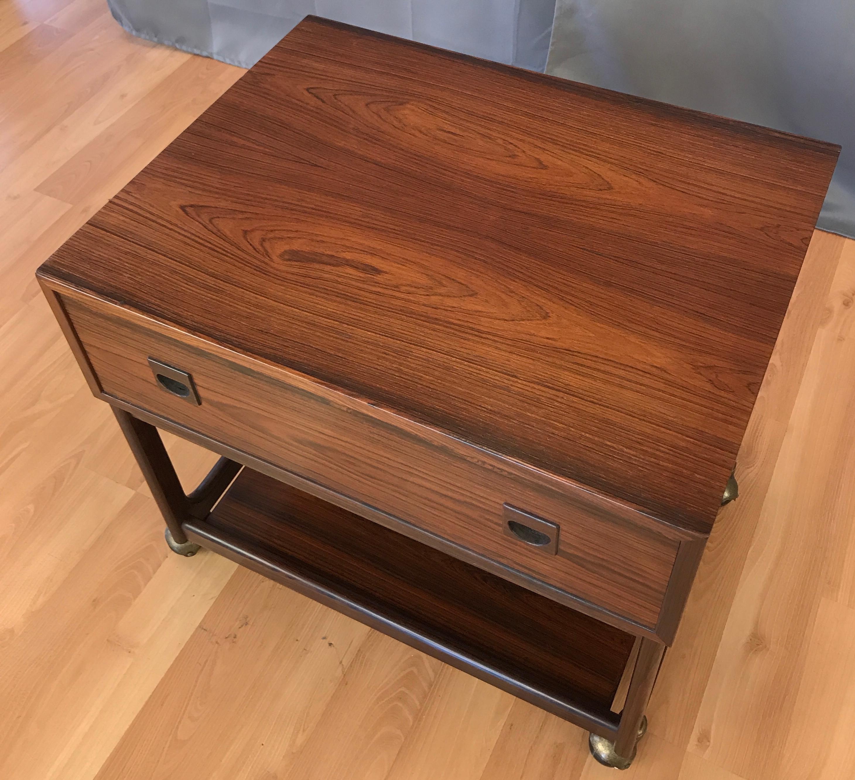 1960s Small Scandinavian Modern Rosewood Work Cabinet, table with Wheels 6