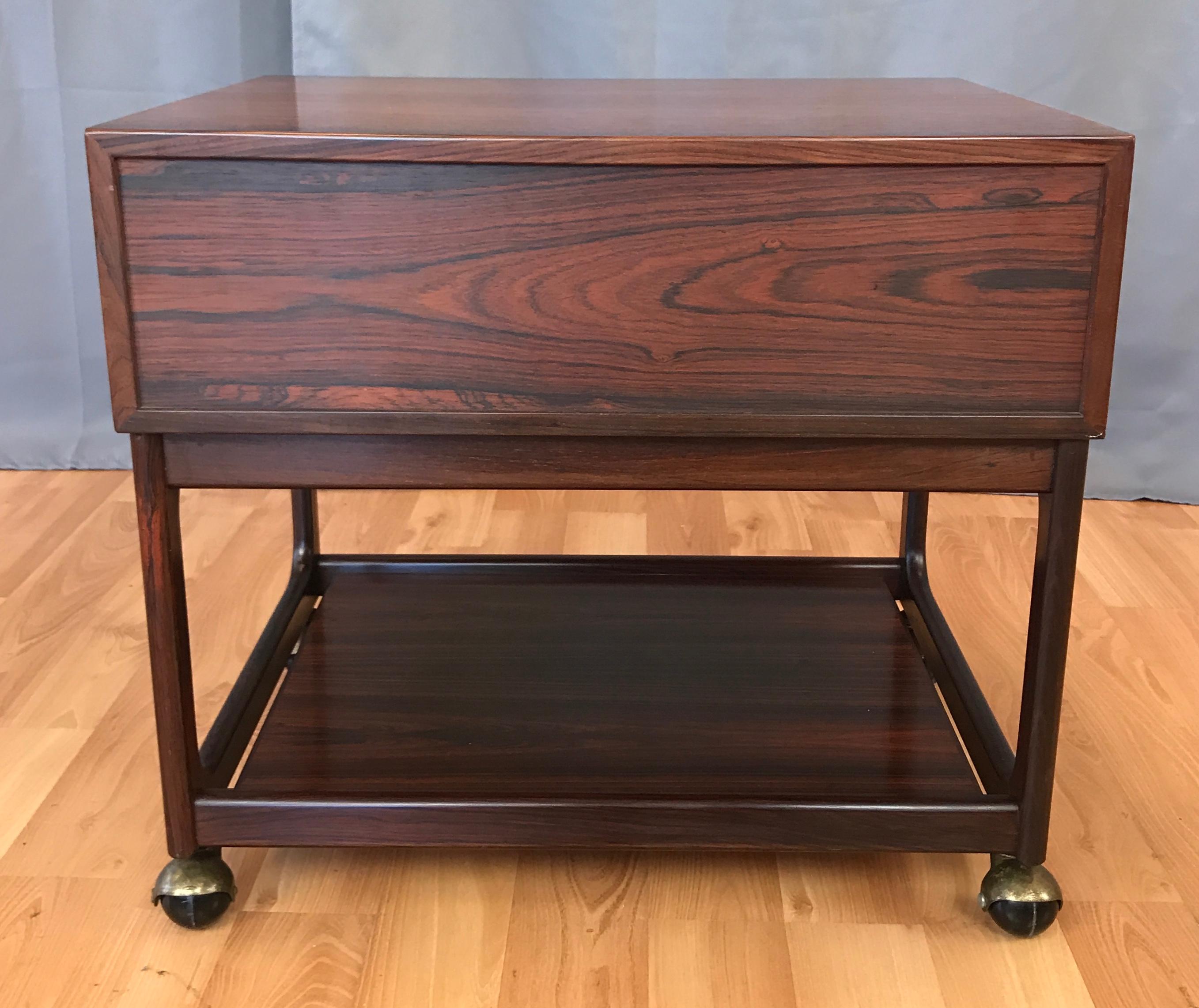 Danish 1960s Small Scandinavian Modern Rosewood Work Cabinet, table with Wheels