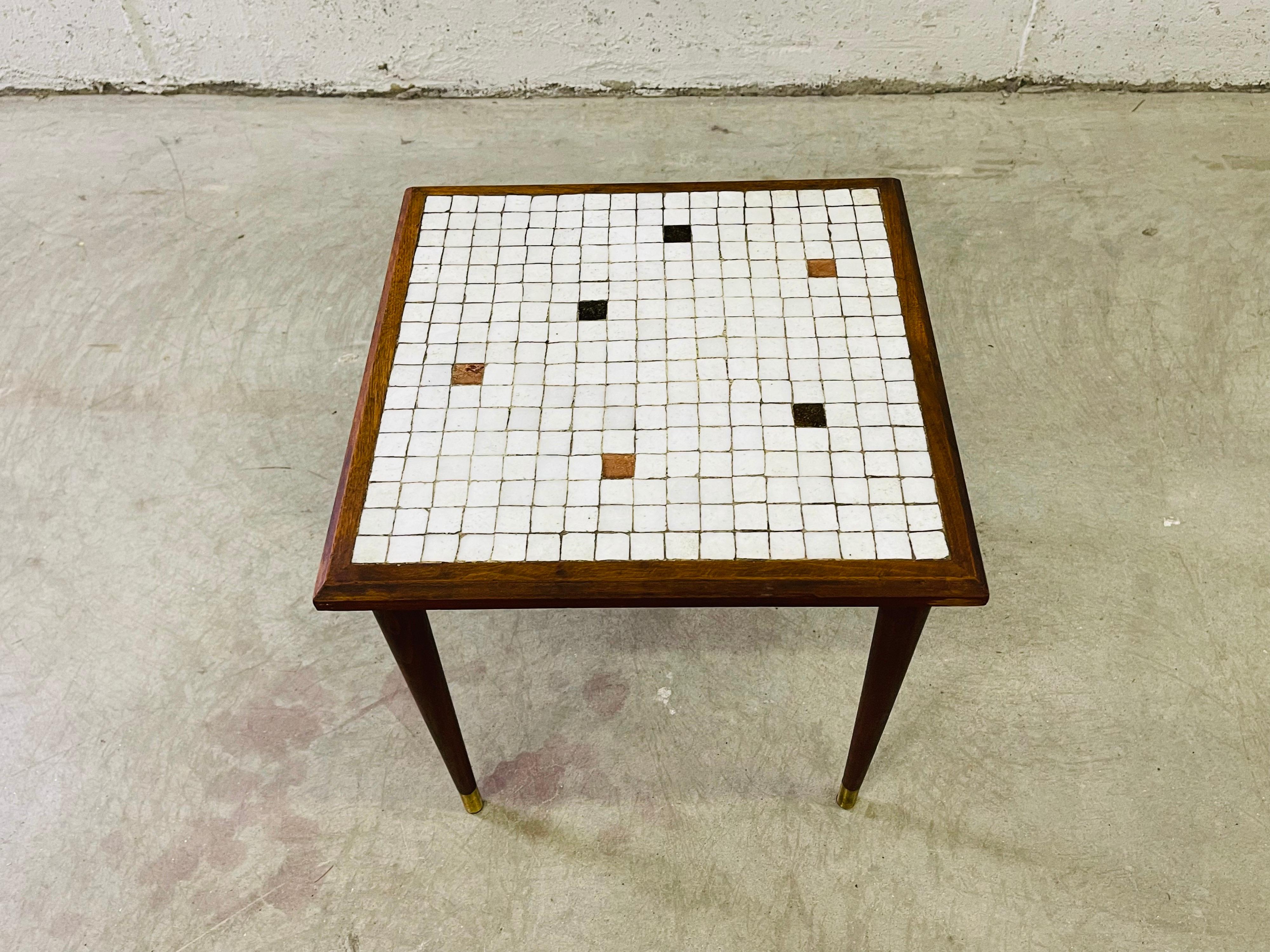 Wood 1960s Small Square Tile Top Side Table