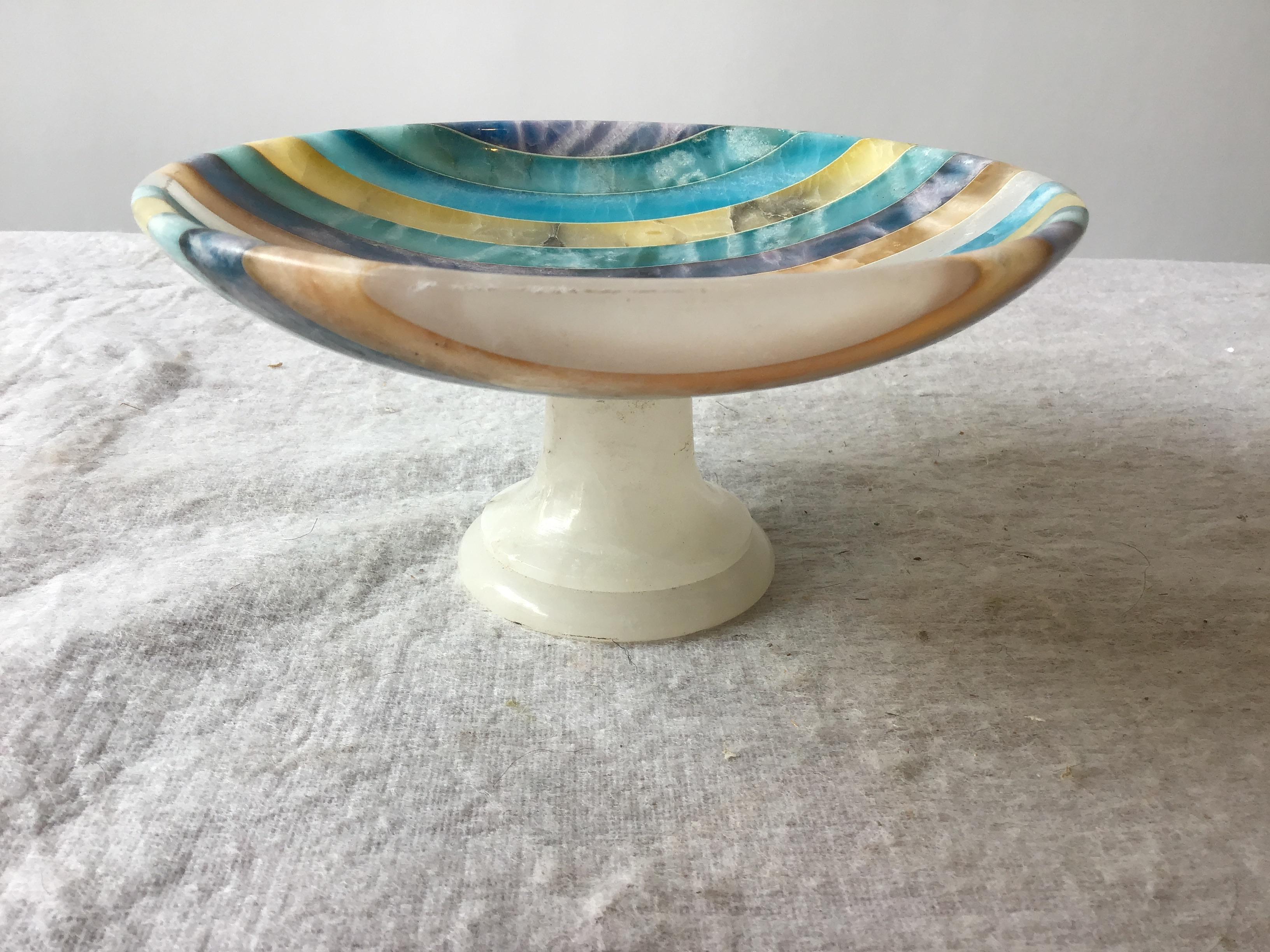 1960s small striped alabaster compote. Made in Italy.