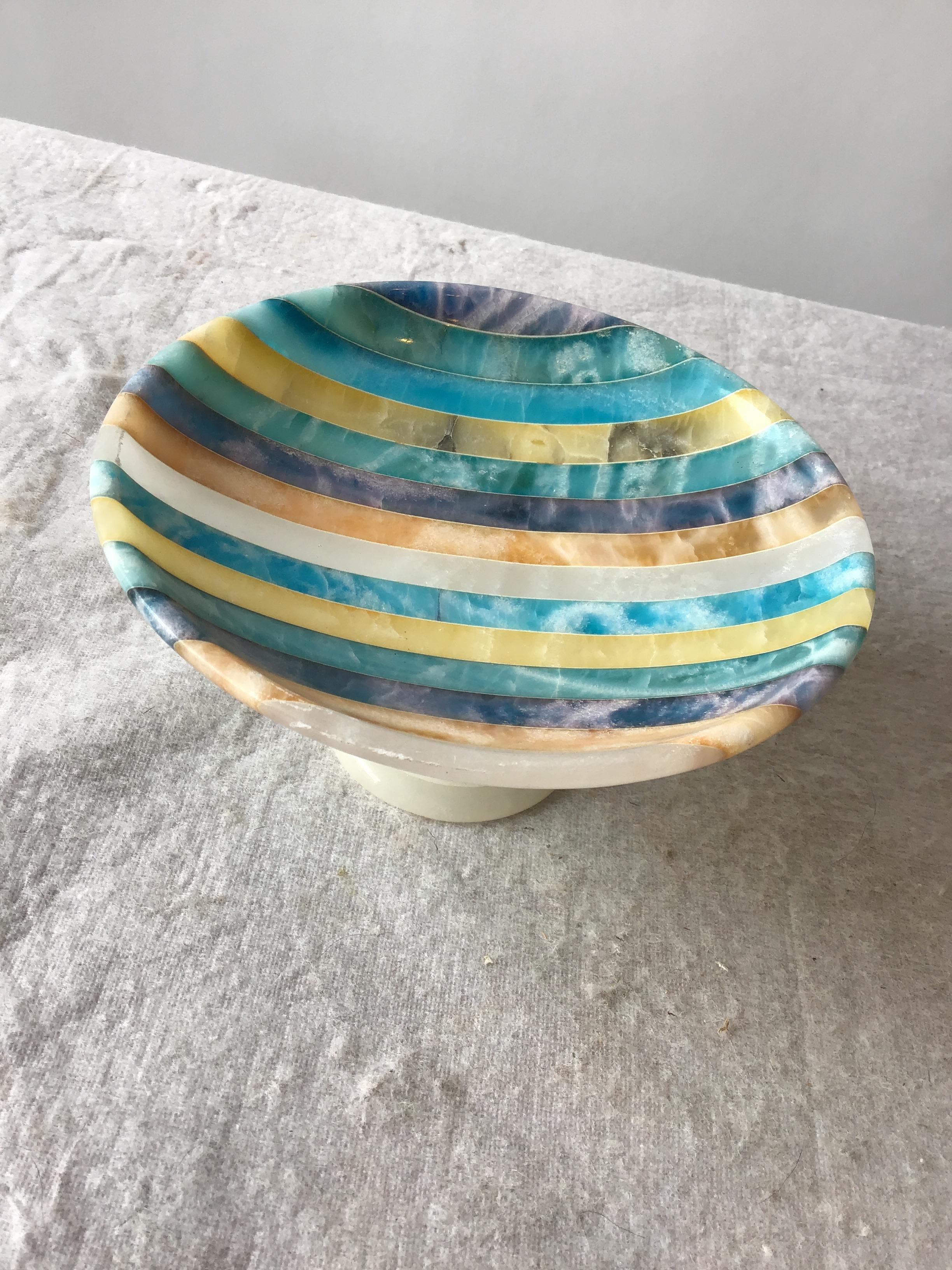 1960s Italian  Small Striped Alabaster Compote In Good Condition In Tarrytown, NY