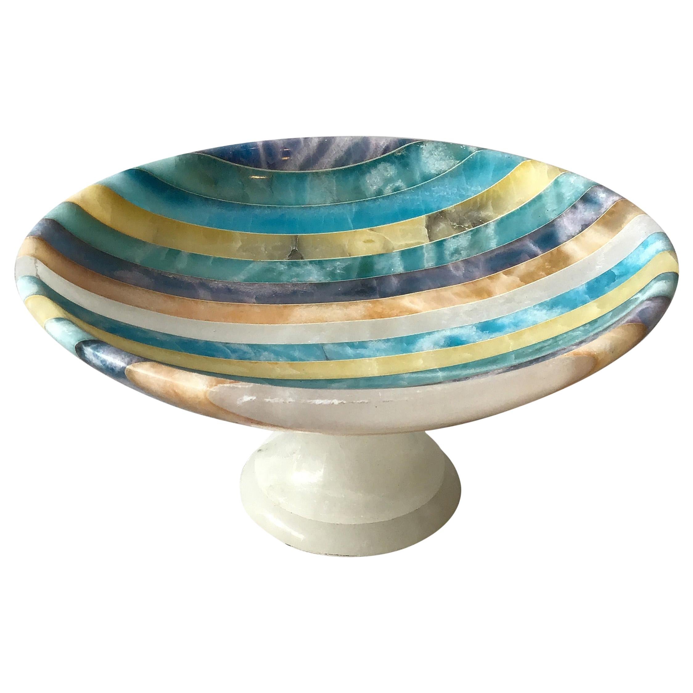 1960s Italian  Small Striped Alabaster Compote