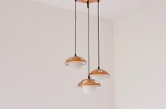 1960's Small three-light chandelier with perforated copper shades