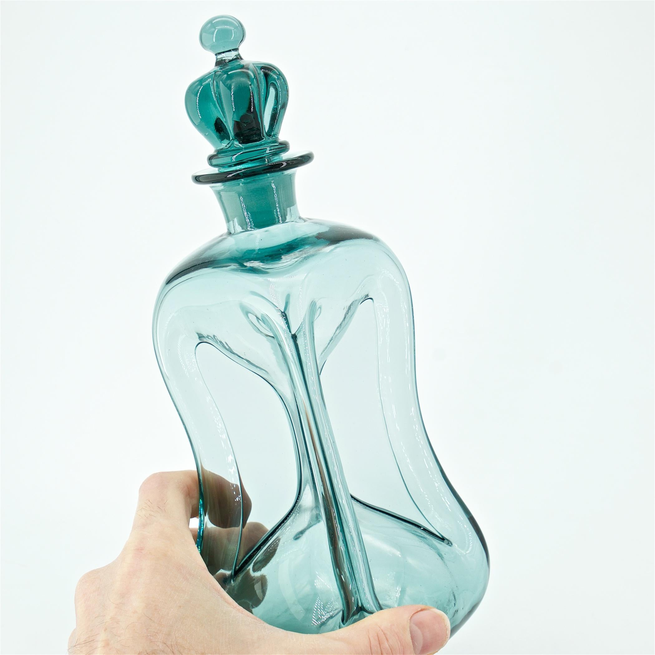 Mid-20th Century 1960s Smoke Grey Liquor Cabinet Bar Whiskey Decanter Bottle Danish Art Glass