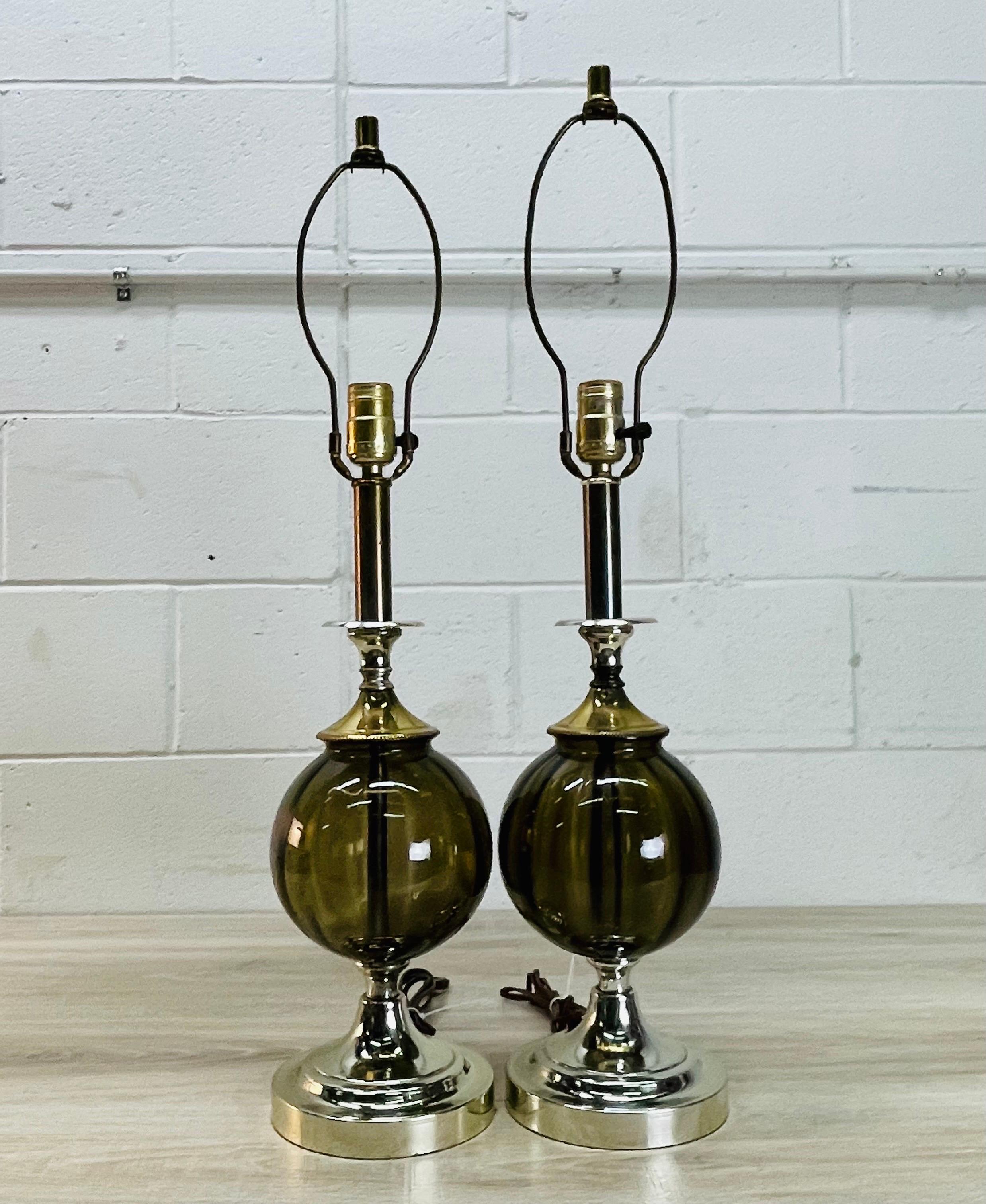 Mid-Century Modern 1960s Smoked Glass Table Lamps, Pair For Sale