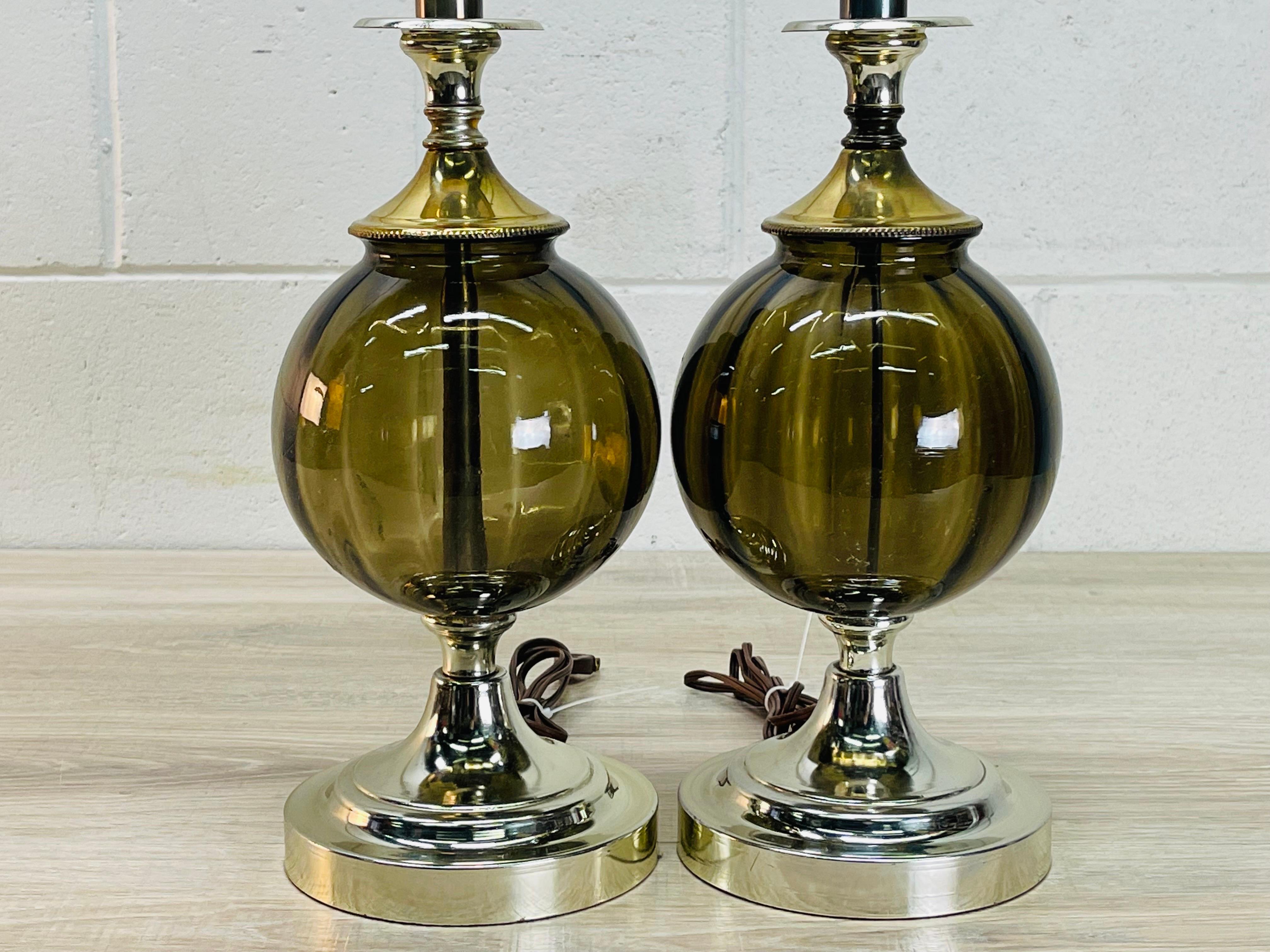 1960s Smoked Glass Table Lamps, Pair In Good Condition For Sale In Amherst, NH