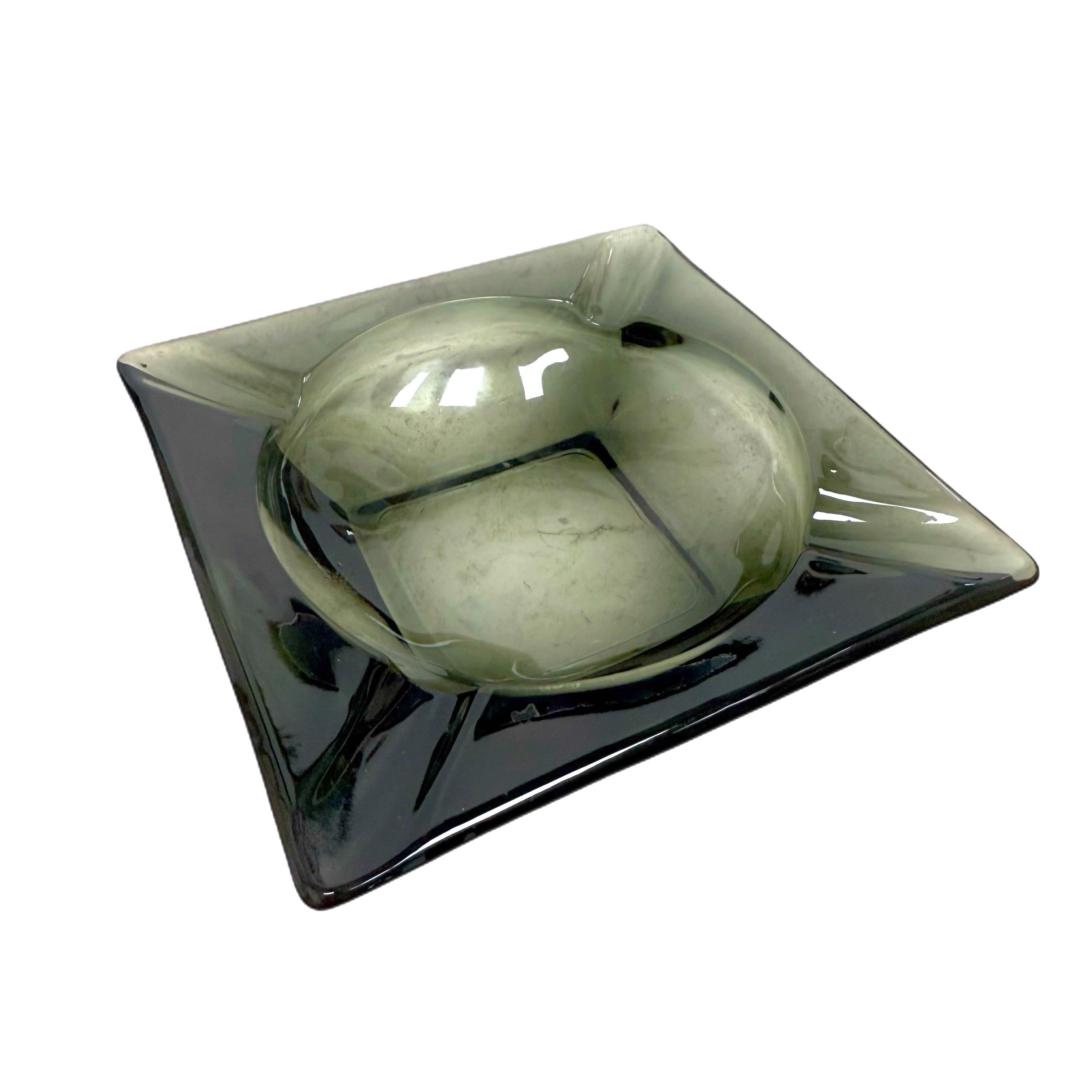 Mid-Century Modern 1960’s Smoked gray Glass Heavy Ashtray Catchall