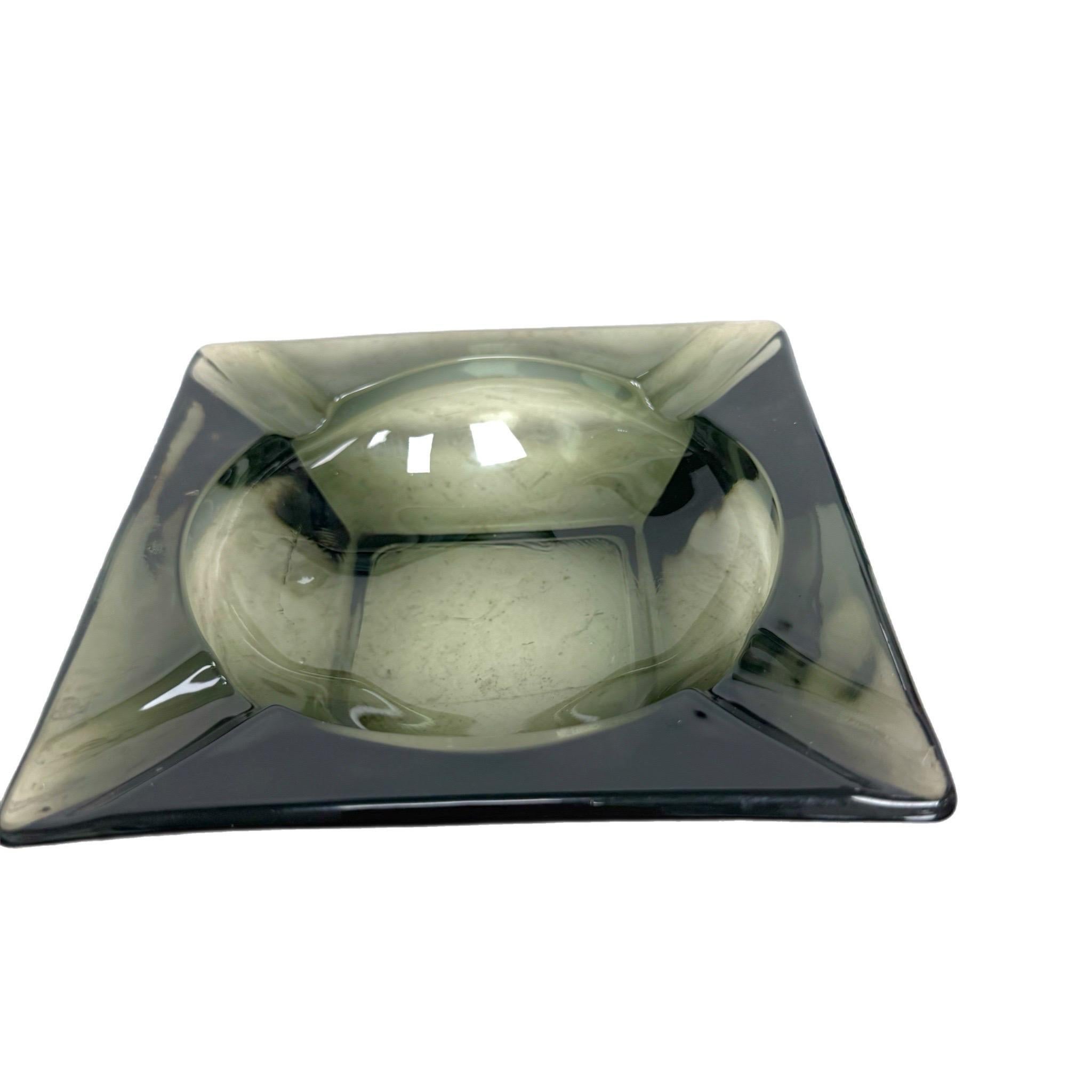 American 1960’s Smoked gray Glass Heavy Ashtray Catchall