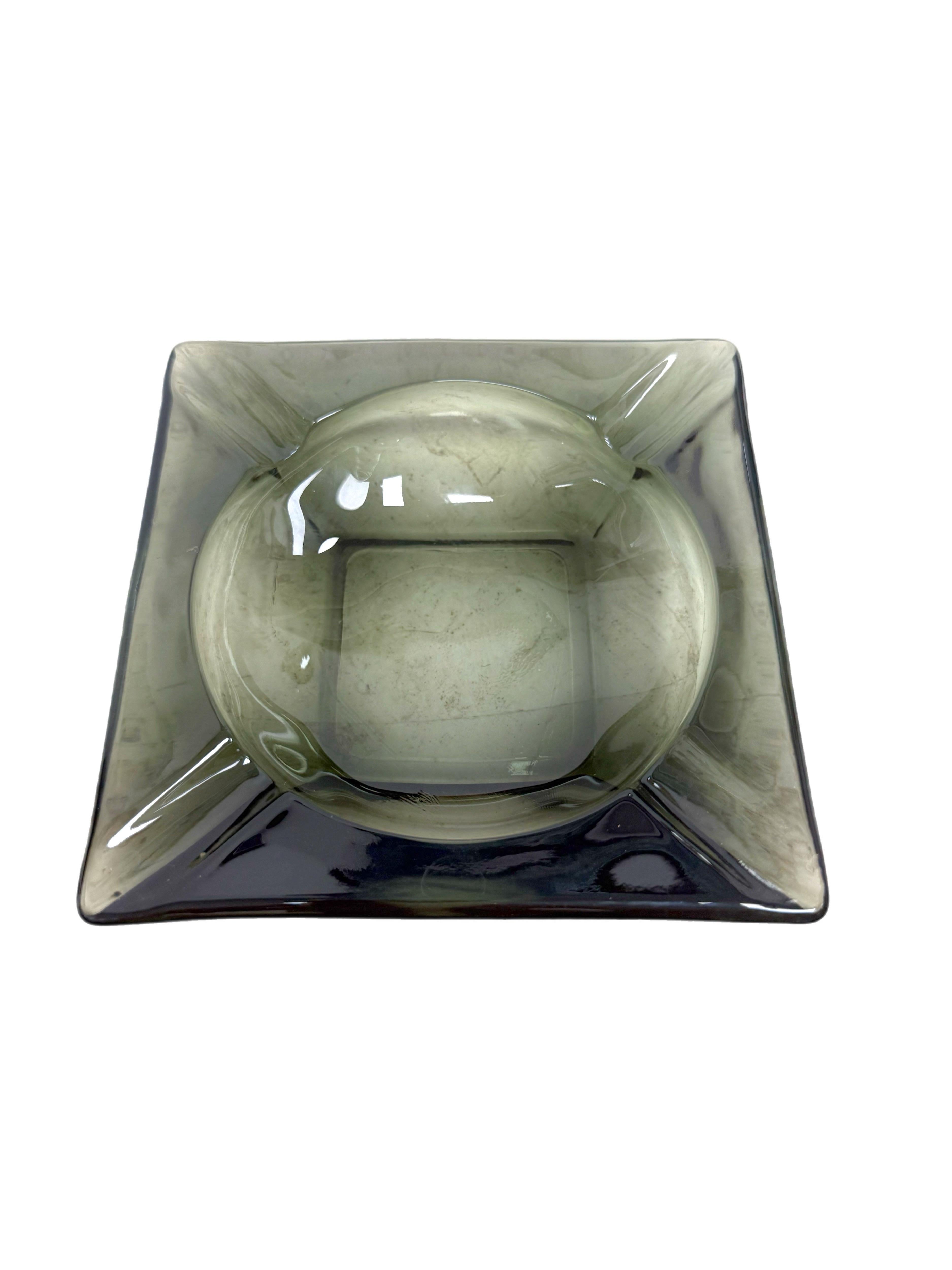 1960’s Smoked gray Glass Heavy Ashtray Catchall In Good Condition In Charleston, SC
