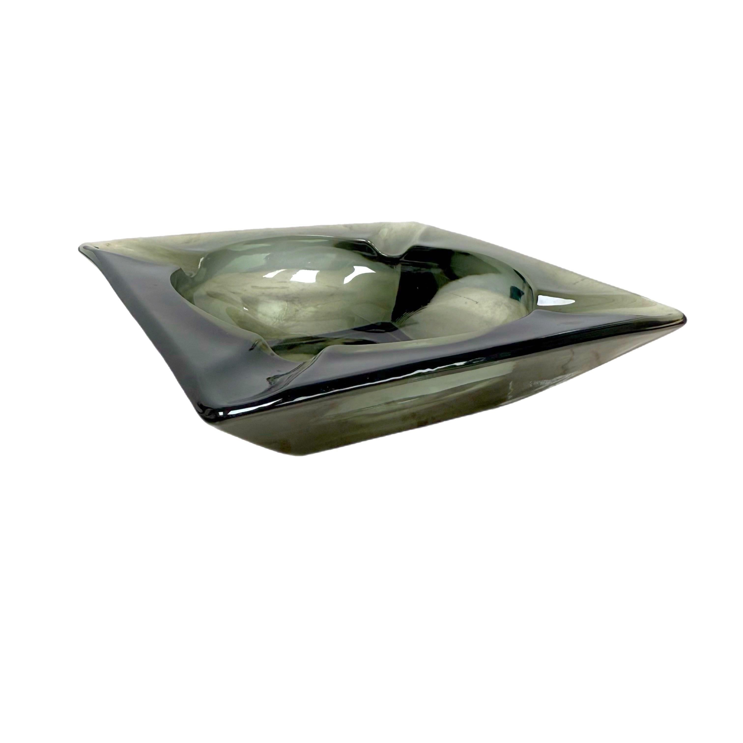 20th Century 1960’s Smoked gray Glass Heavy Ashtray Catchall