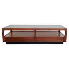 Used 1960s Smokey Glass and Walnut Coffee Table by John Keal Brown Saltman