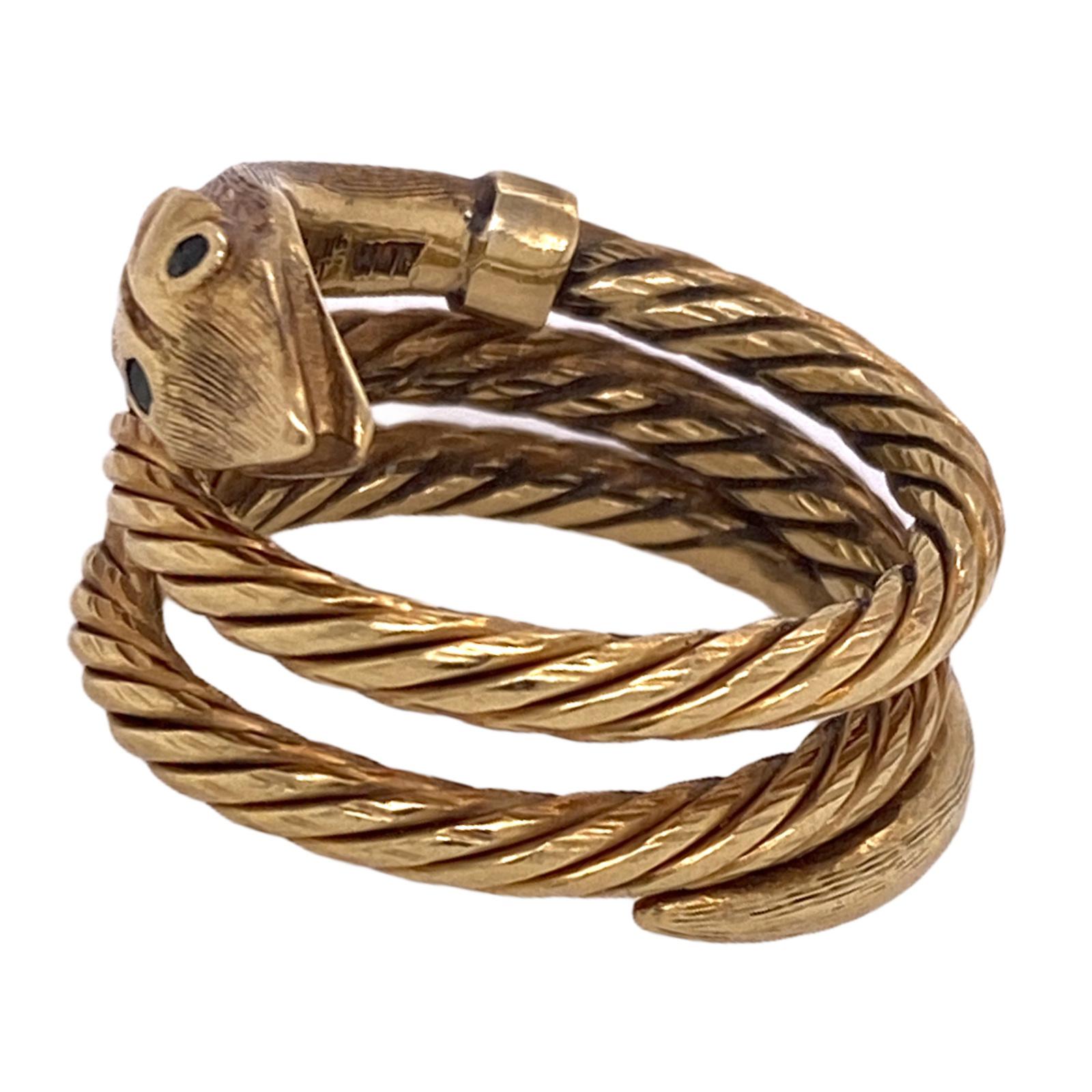 Modern 1960s Snake 18 Karat Yellow Gold Hand Carved Wrap Band Ring