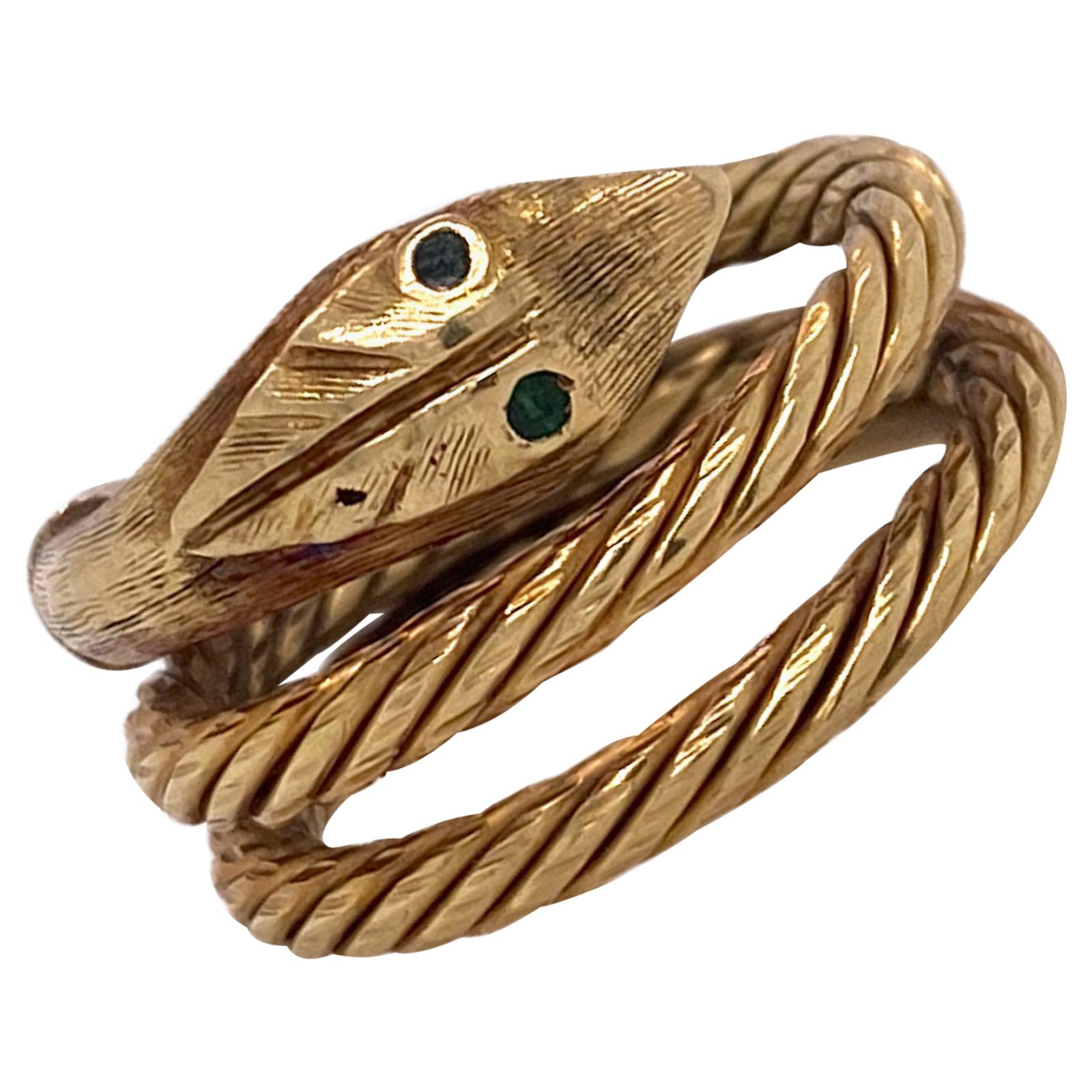 1960s Snake 18 Karat Yellow Gold Hand Carved Wrap Band Ring