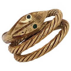 Vintage 1960s Snake 18 Karat Yellow Gold Hand Carved Wrap Band Ring