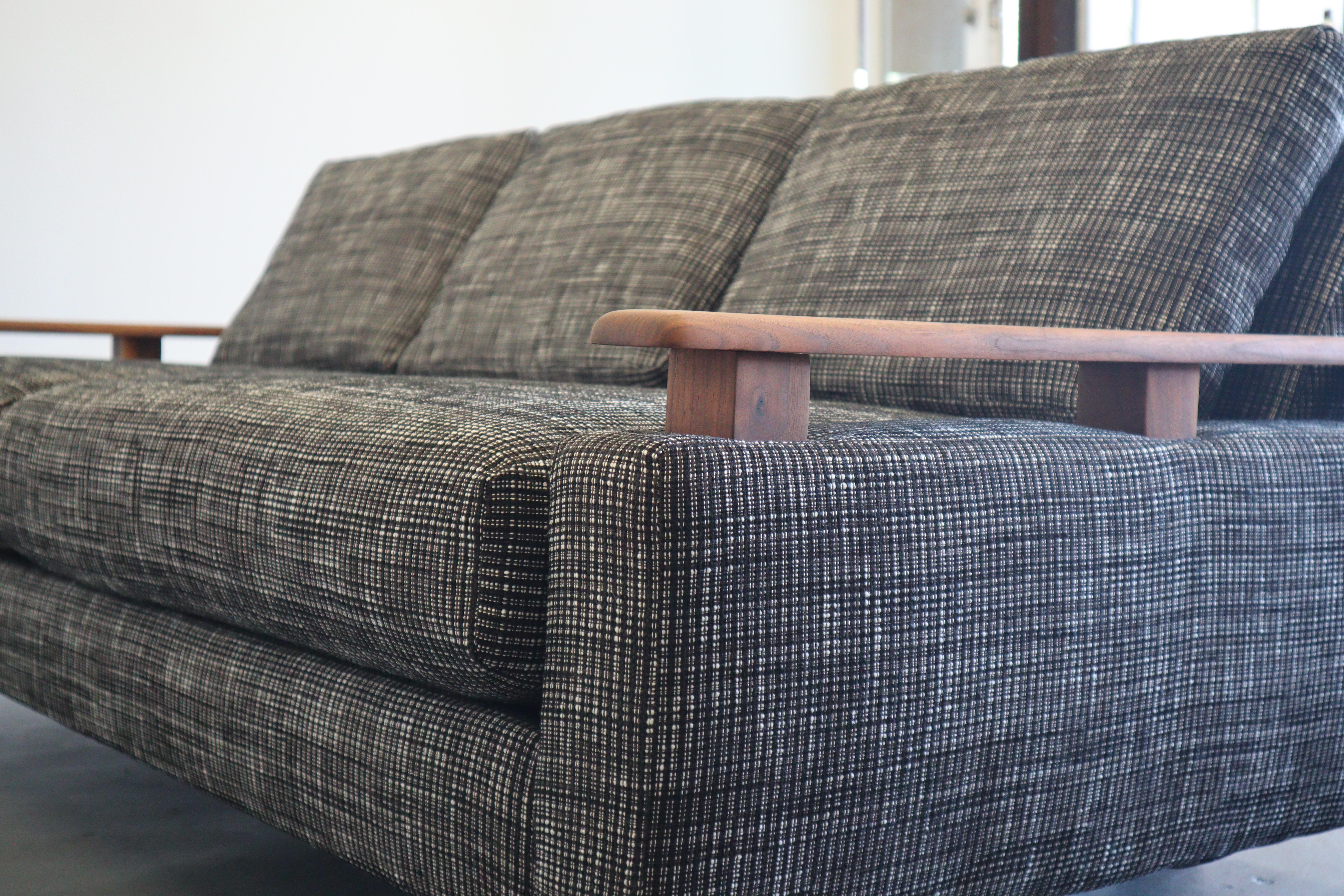 1960’s Sofa Solid Walnut Arms & Legs In Excellent Condition In Long Beach, CA