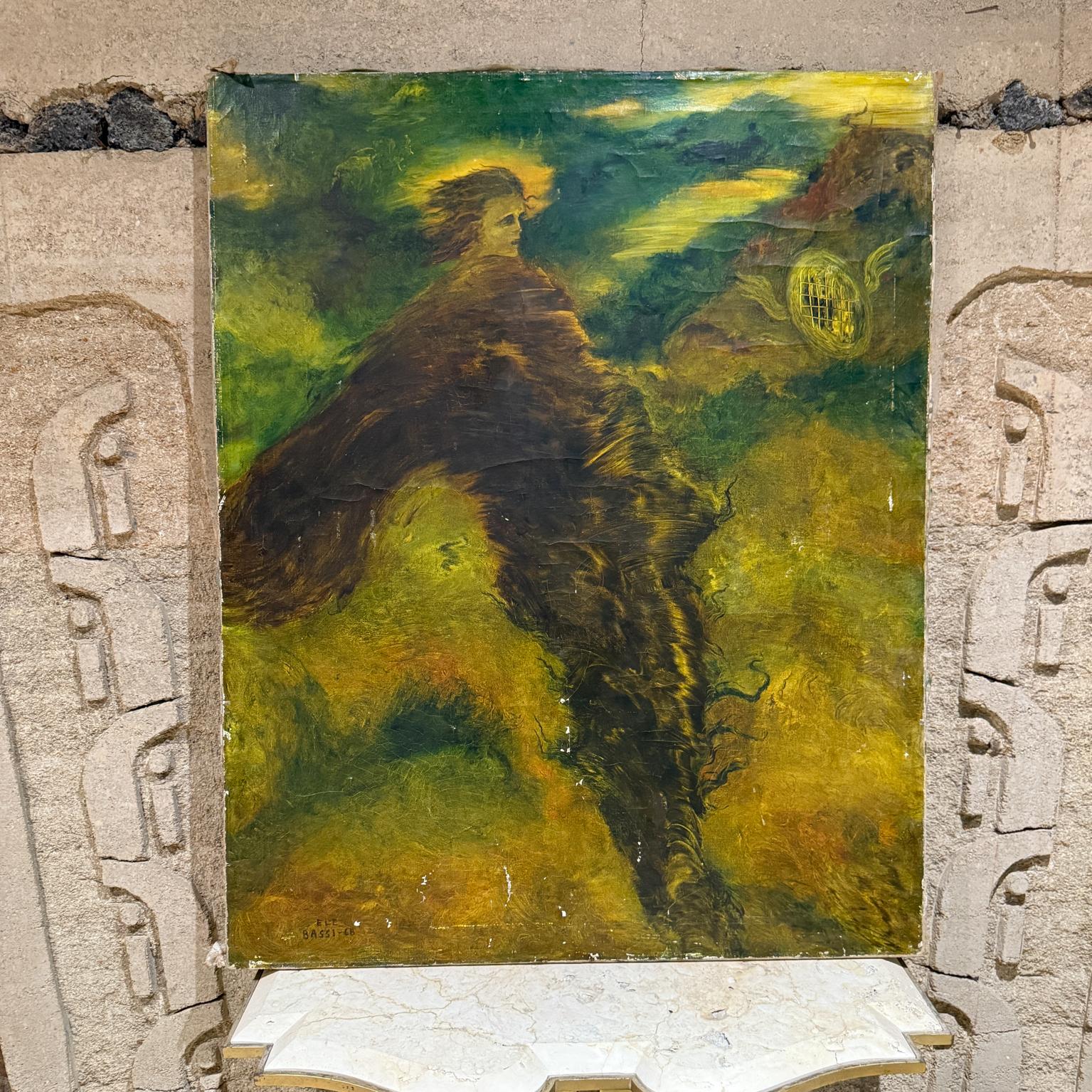 AMBIANIC presents a surrealist oil in cavas painting by Sofía Bassi. Art Painting El Coil
Mexican Surrealist period. Painting is signed in the lower  left section and it has the initials ELC which stands for: 
