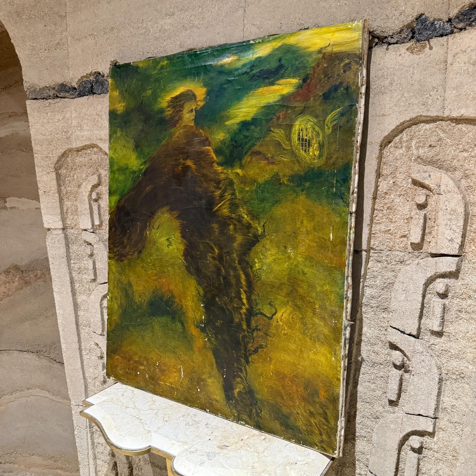 Mid-Century Modern 1960s Sofía Bassi Art Mexican Surrealist Painting El Coil For Sale