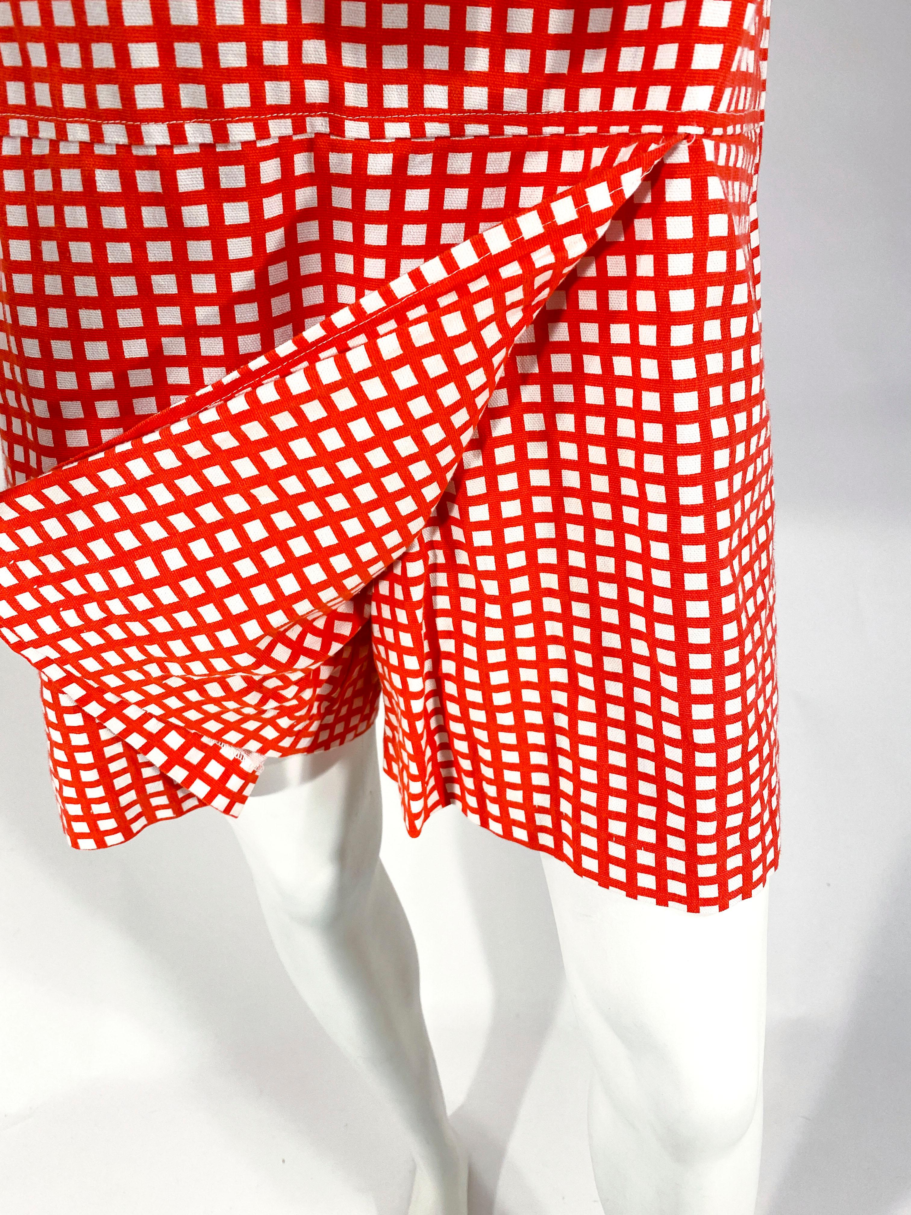 Women's 1960s Soft Red and White Printed Skort Dress For Sale