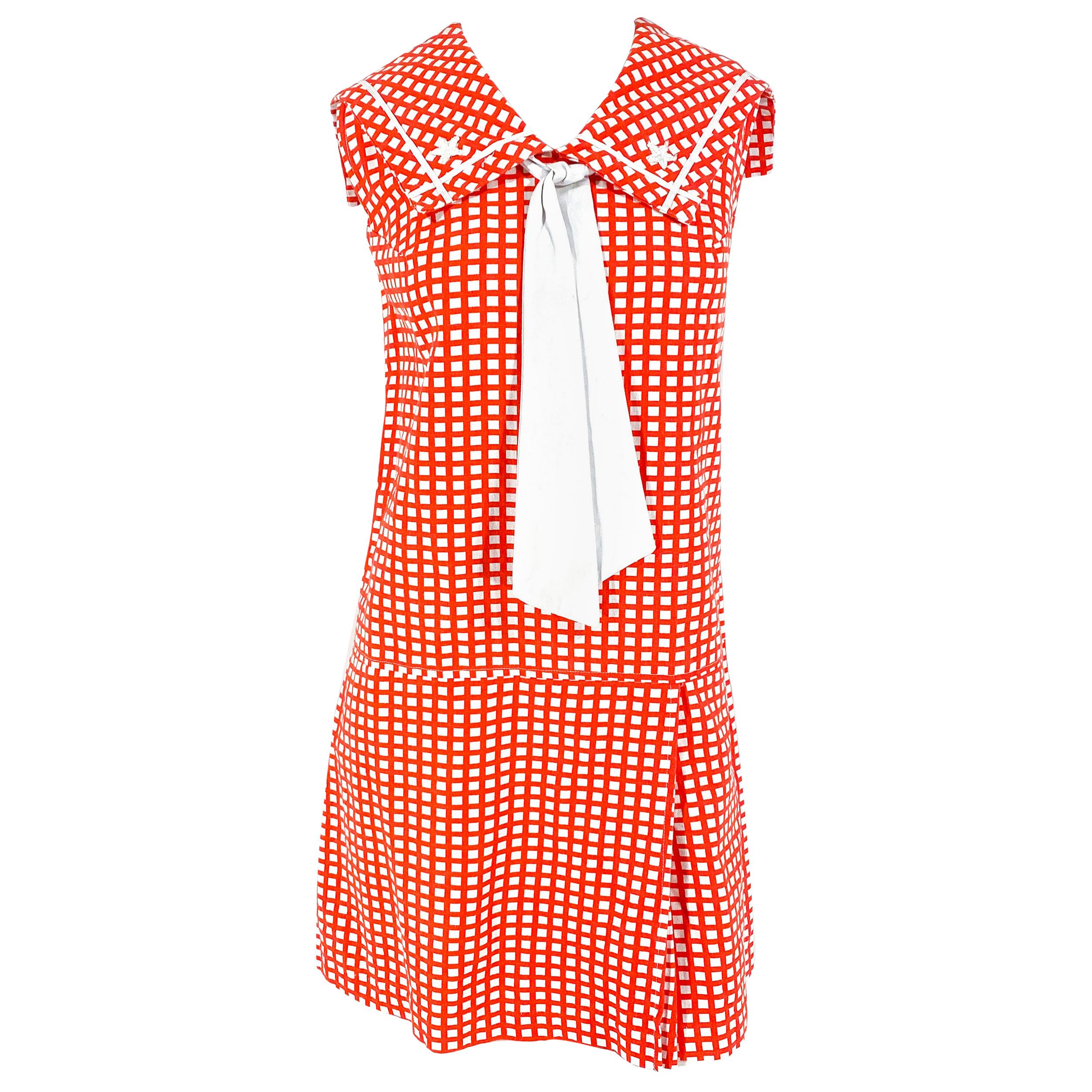Weiches rot-weiß bedrucktes Skort-Kleid aus den 1960er Jahren