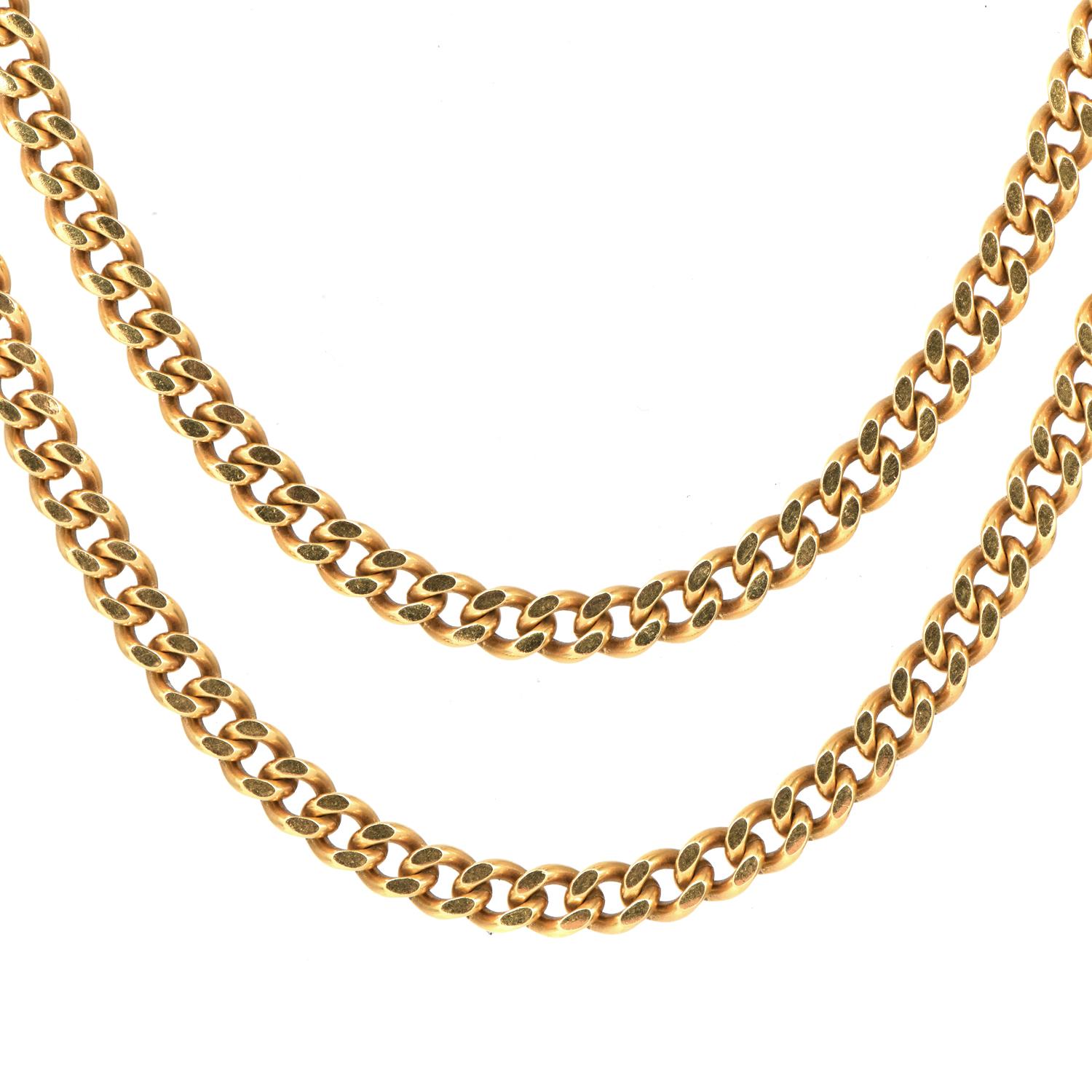 Retro 1960s Solid 18K Yellow Gold Curb Link Chain Necklace