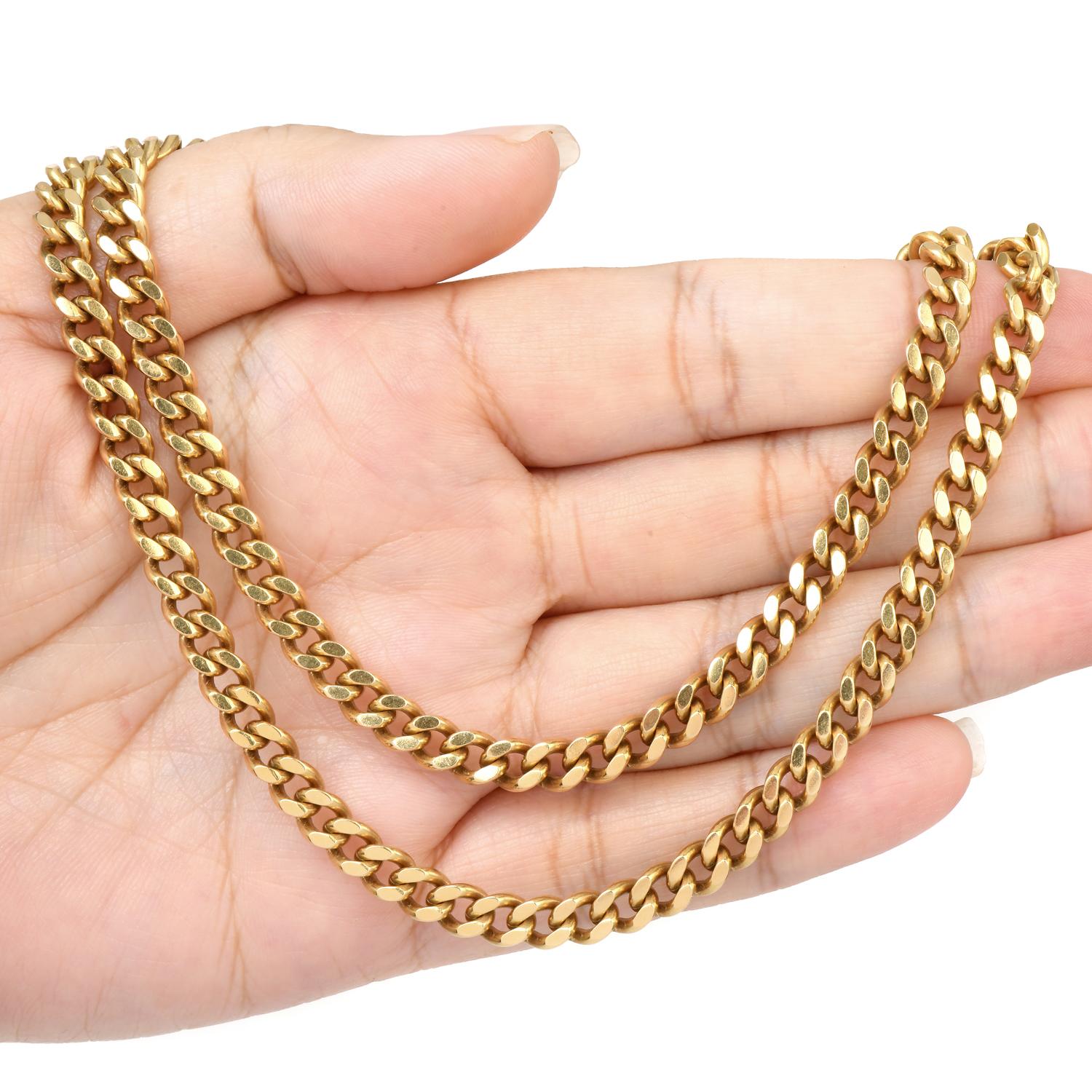 1960s Solid 18K Yellow Gold Curb Link Chain Necklace 1
