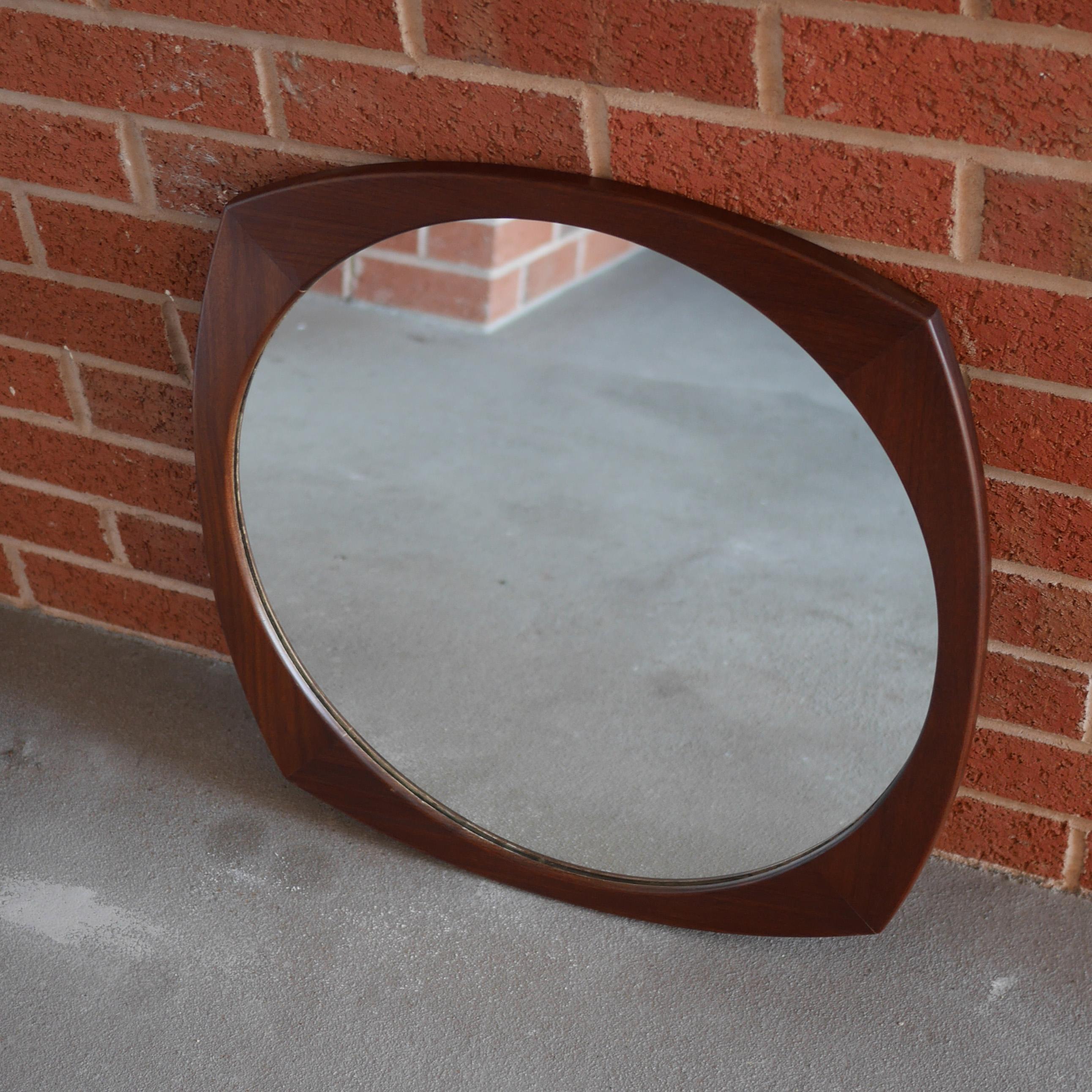 Mid-Century Modern 1960s Solid Afrormosia Framed Circular Wall Mirror