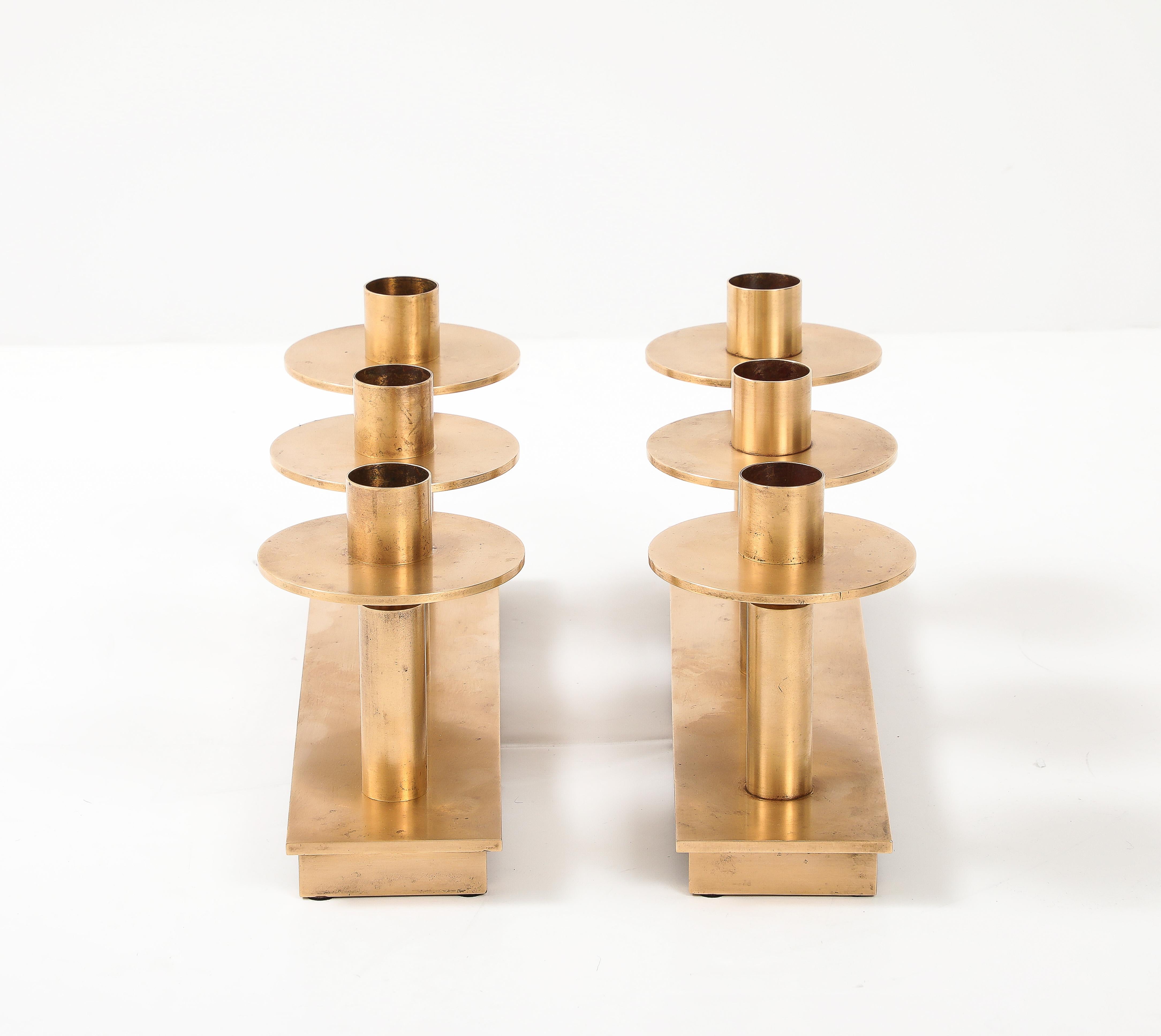 1960's Solid Brass Large Modernist Swedish Candlesticks  In Good Condition For Sale In New York, NY