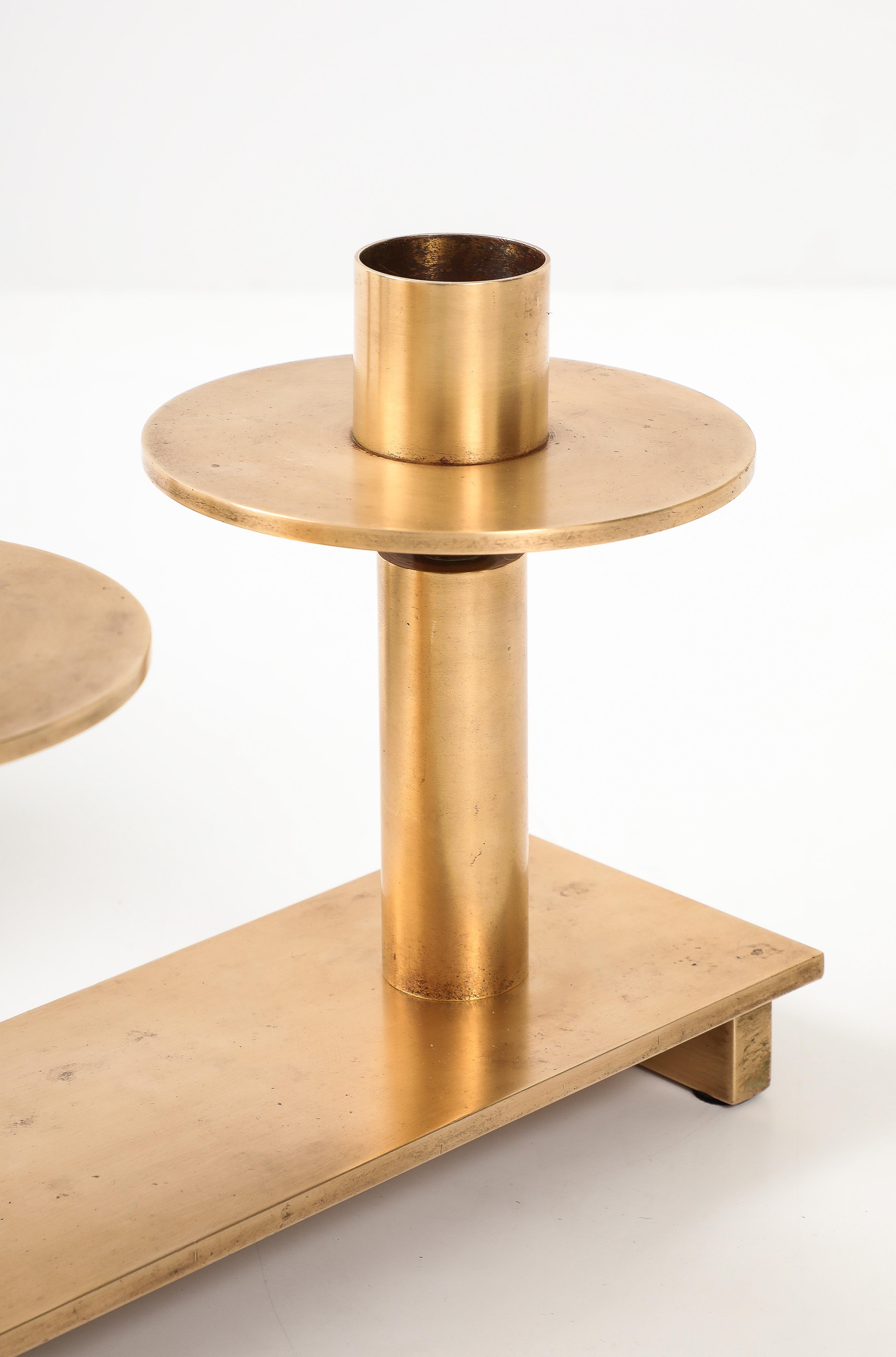 Mid-20th Century 1960's Solid Brass Large Modernist Swedish Candlesticks  For Sale