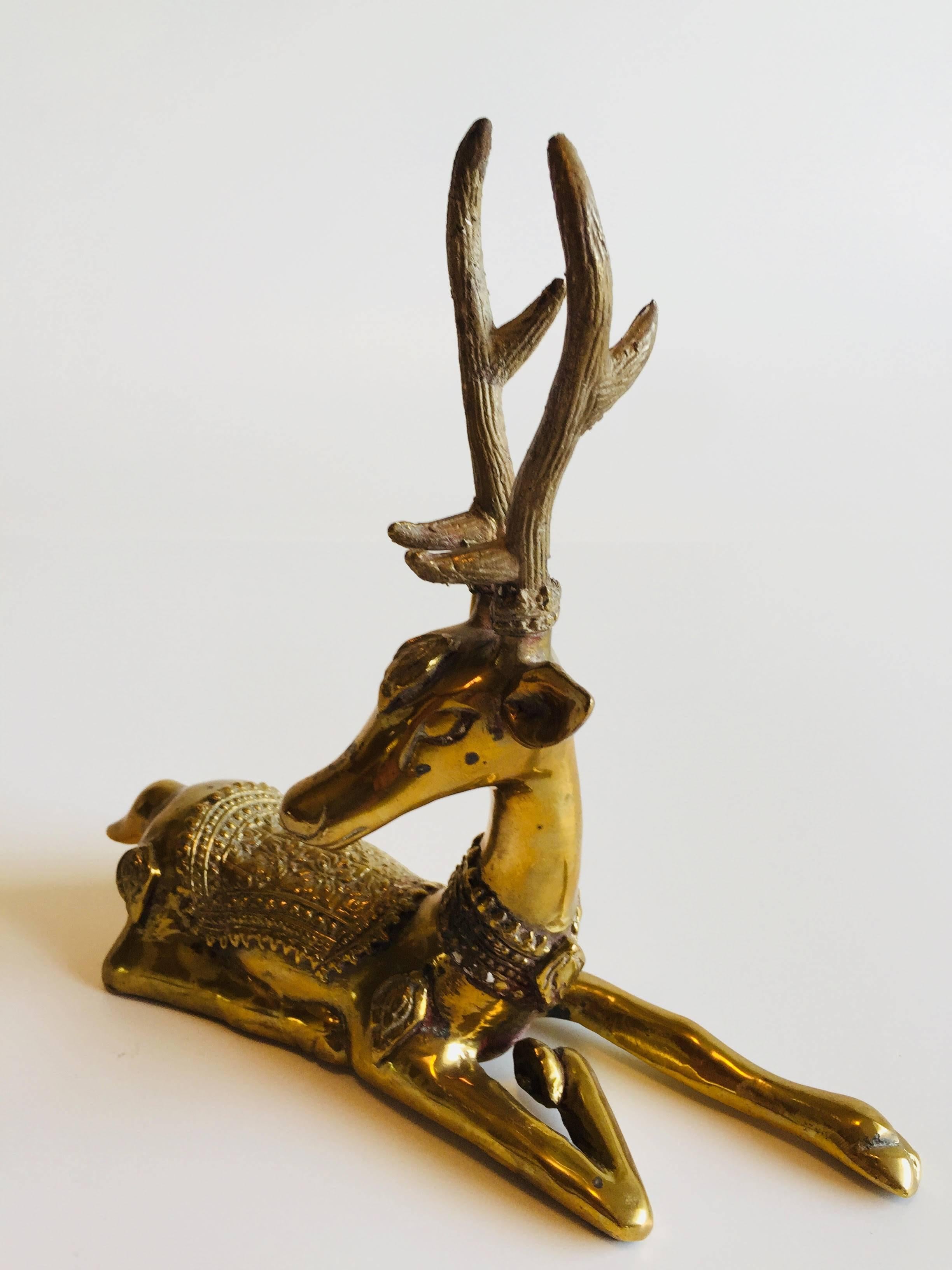 Mid-Century Modern 1960s Solid Brass Sarried-Style Sitting Deer Sculpture For Sale