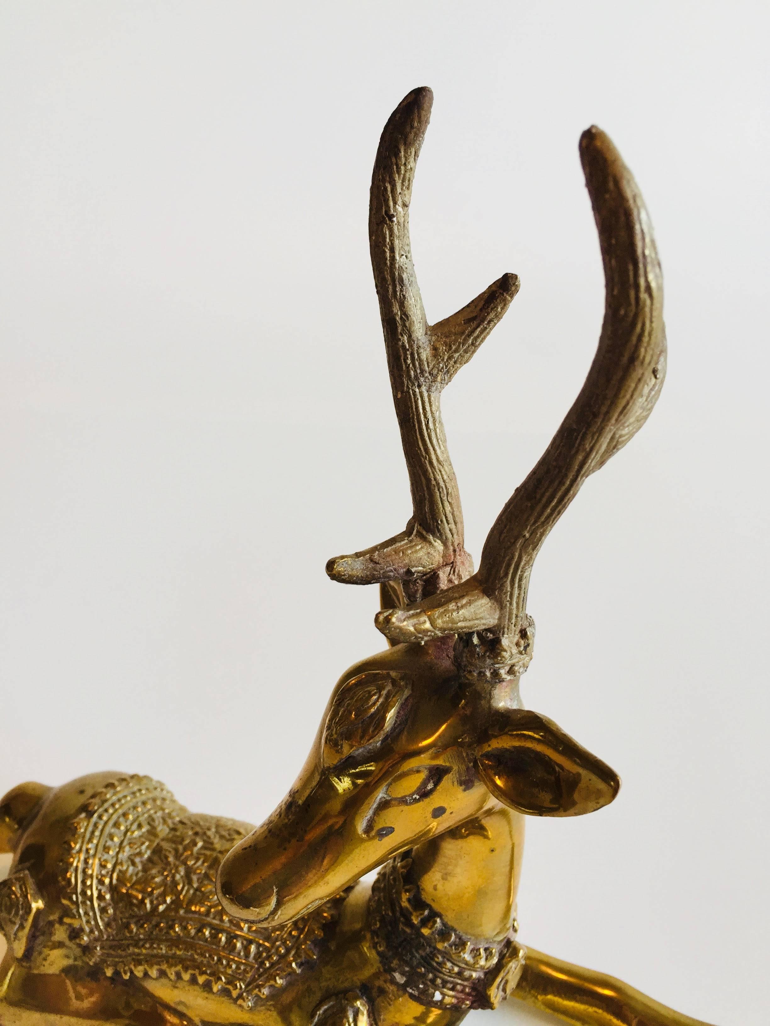 Mid-20th Century 1960s Solid Brass Sarried-Style Sitting Deer Sculpture For Sale