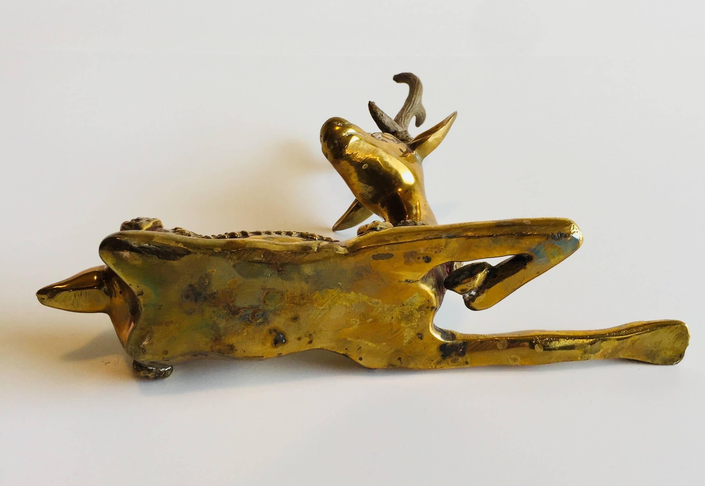 1960s Solid Brass Sarried-Style Sitting Deer Sculpture For Sale 1