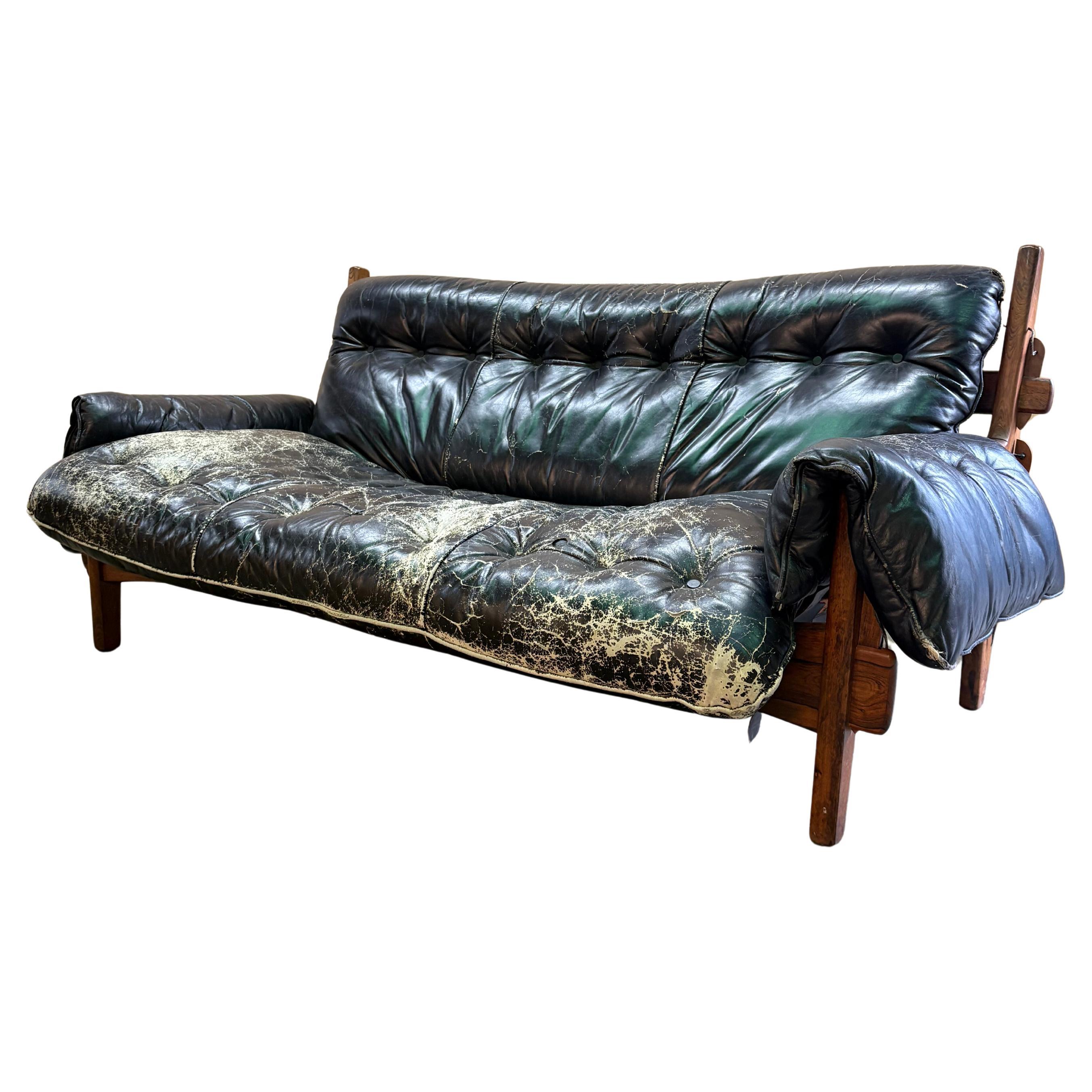 1960s Solid Brazilian Rosewood and Leather “Moleca” Sofa by Sergio Rodrigues For Sale