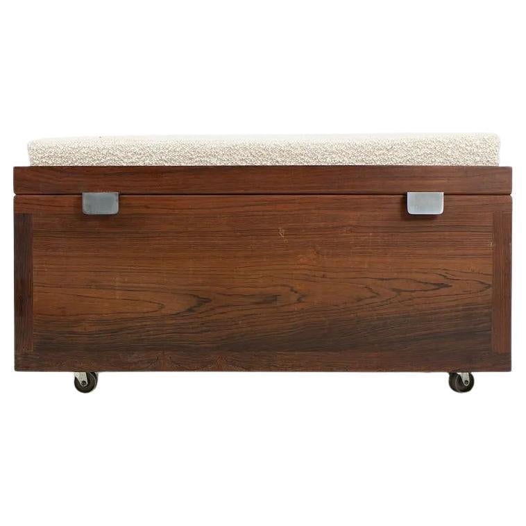 1960s Solid Brazilian Rosewood Sewing Chest / Cabinet from Denmark w Boucle Seat For Sale