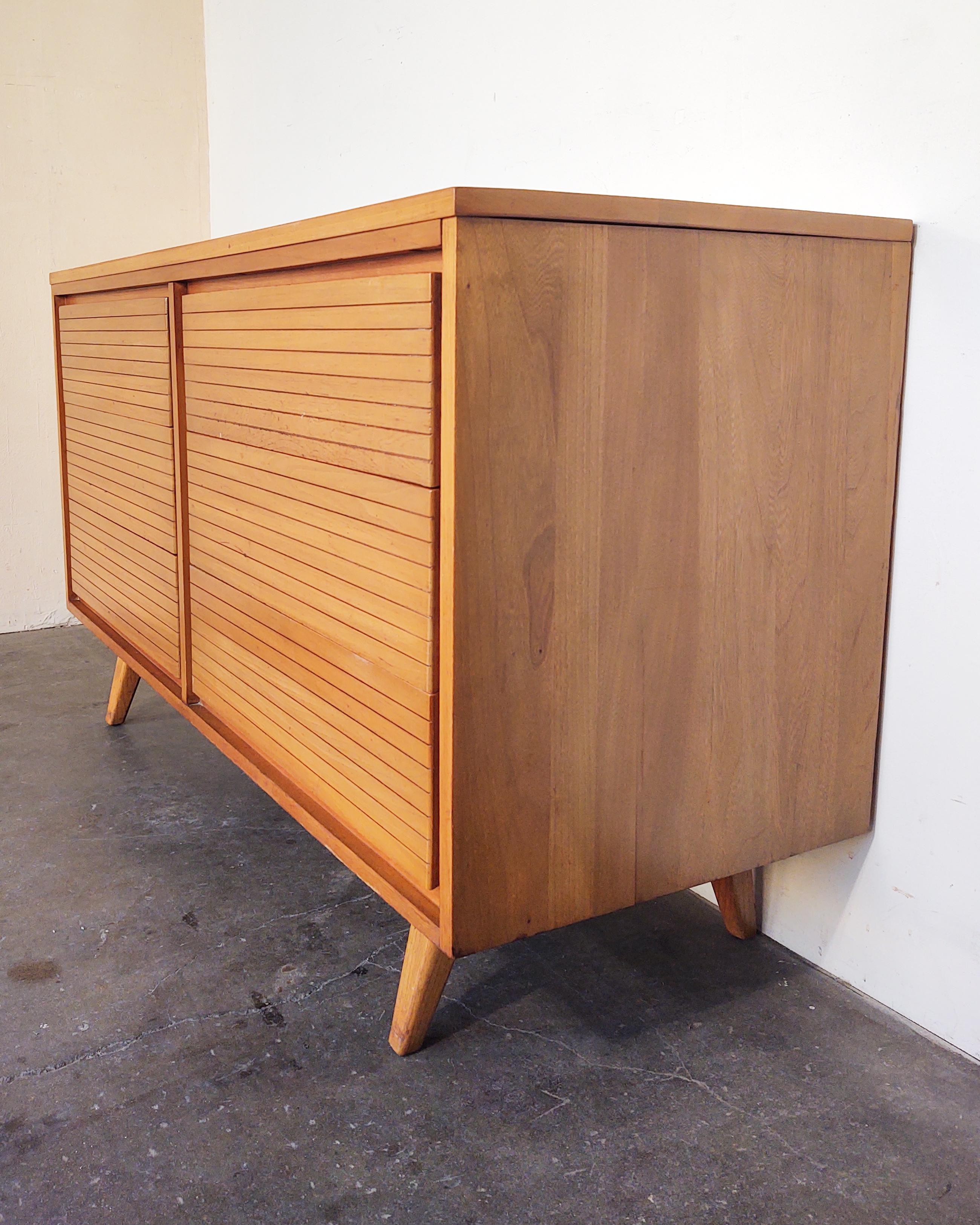 Mid-Century Modern 1960s Solid Elm Horizontal Line Lowboy Dresser