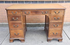 1960s Solid Mahogany Pedestal Desk with Tan Leather Top