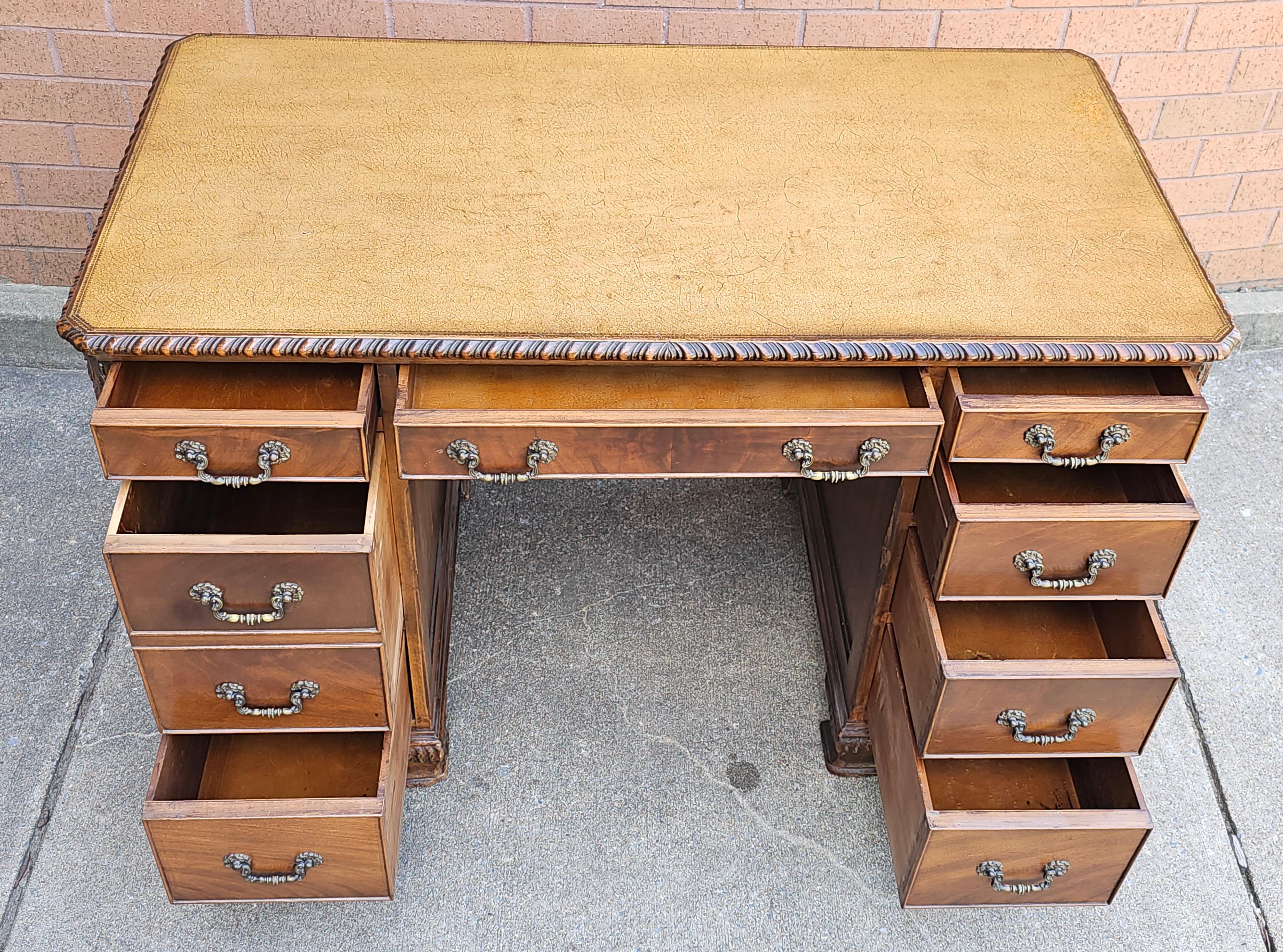 Other 1960s Solid Mahogany Pedestal Desk with Tan Leather Top For Sale