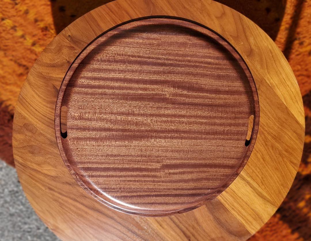1960s Solid Round Danish Rosewood Serving Trays With Carved Out Handles For Sale 8