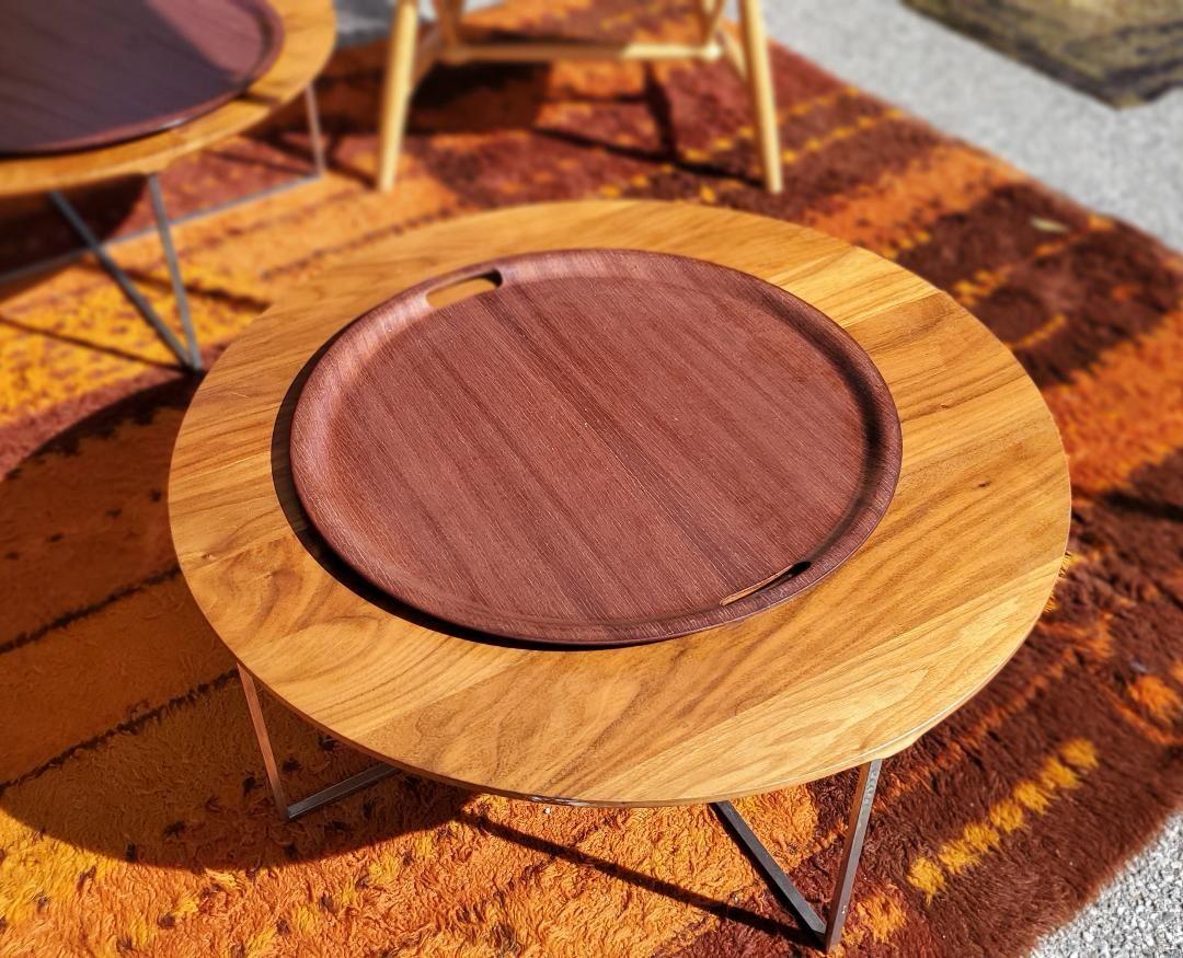 1960s Solid Round Danish Rosewood Serving Trays With Carved Out Handles For Sale 10