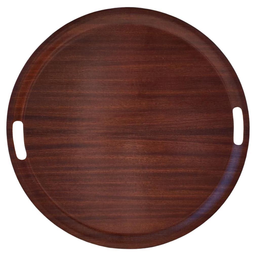1960s Solid Round Danish Rosewood Serving Trays With Carved Out Handles
