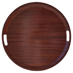 Vintage 1960s Solid Round Danish Rosewood Serving Trays With Carved Out Handles