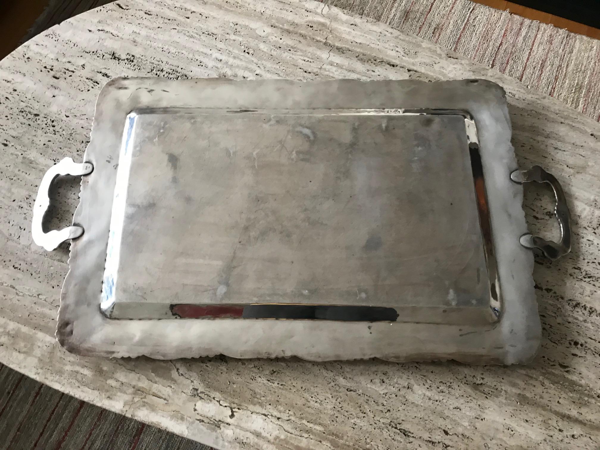 1960s Solid Silver Serving Tray For Sale 6