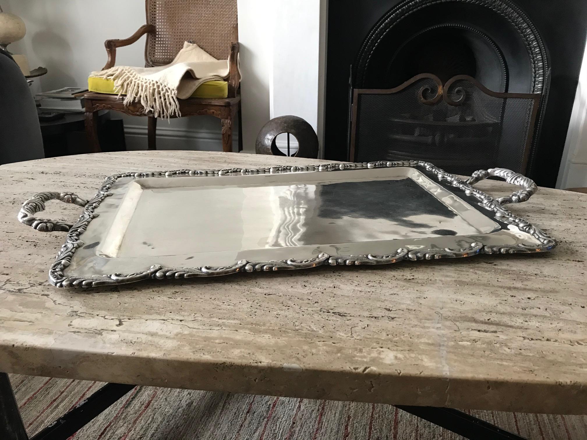 Peruvian 1960s Solid Silver Serving Tray For Sale