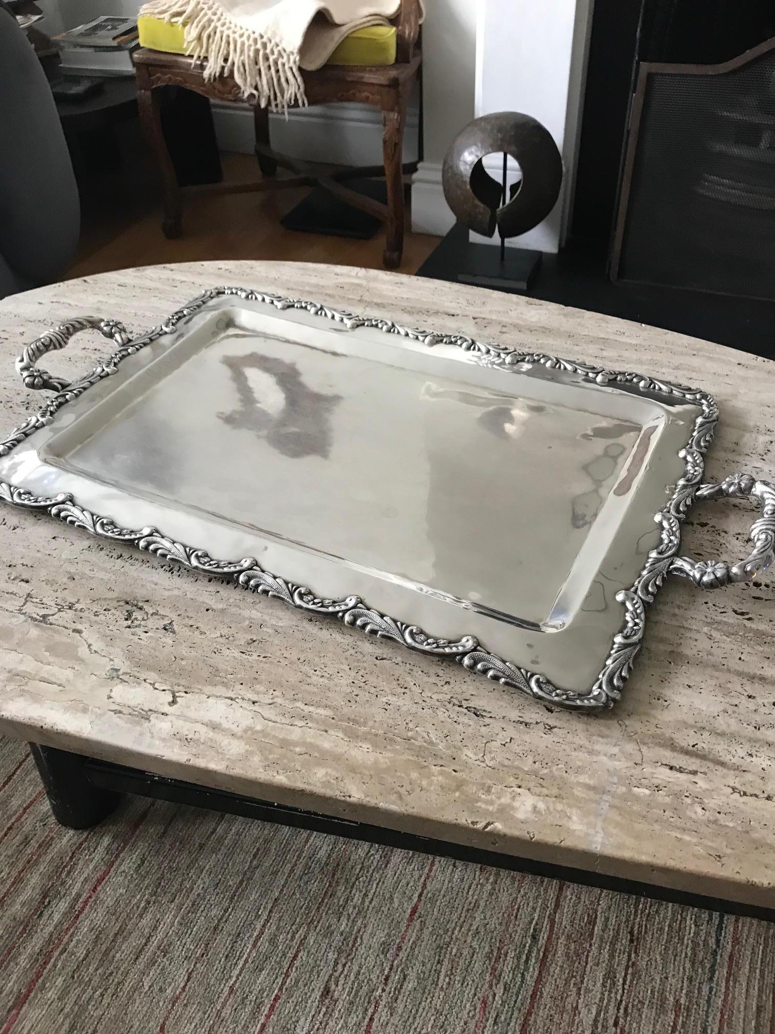 1960s Solid Silver Serving Tray In Fair Condition For Sale In London, GB