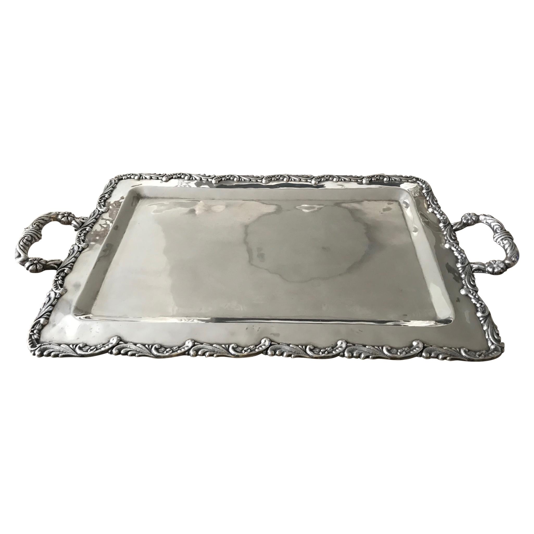 1960s Solid Silver Serving Tray For Sale